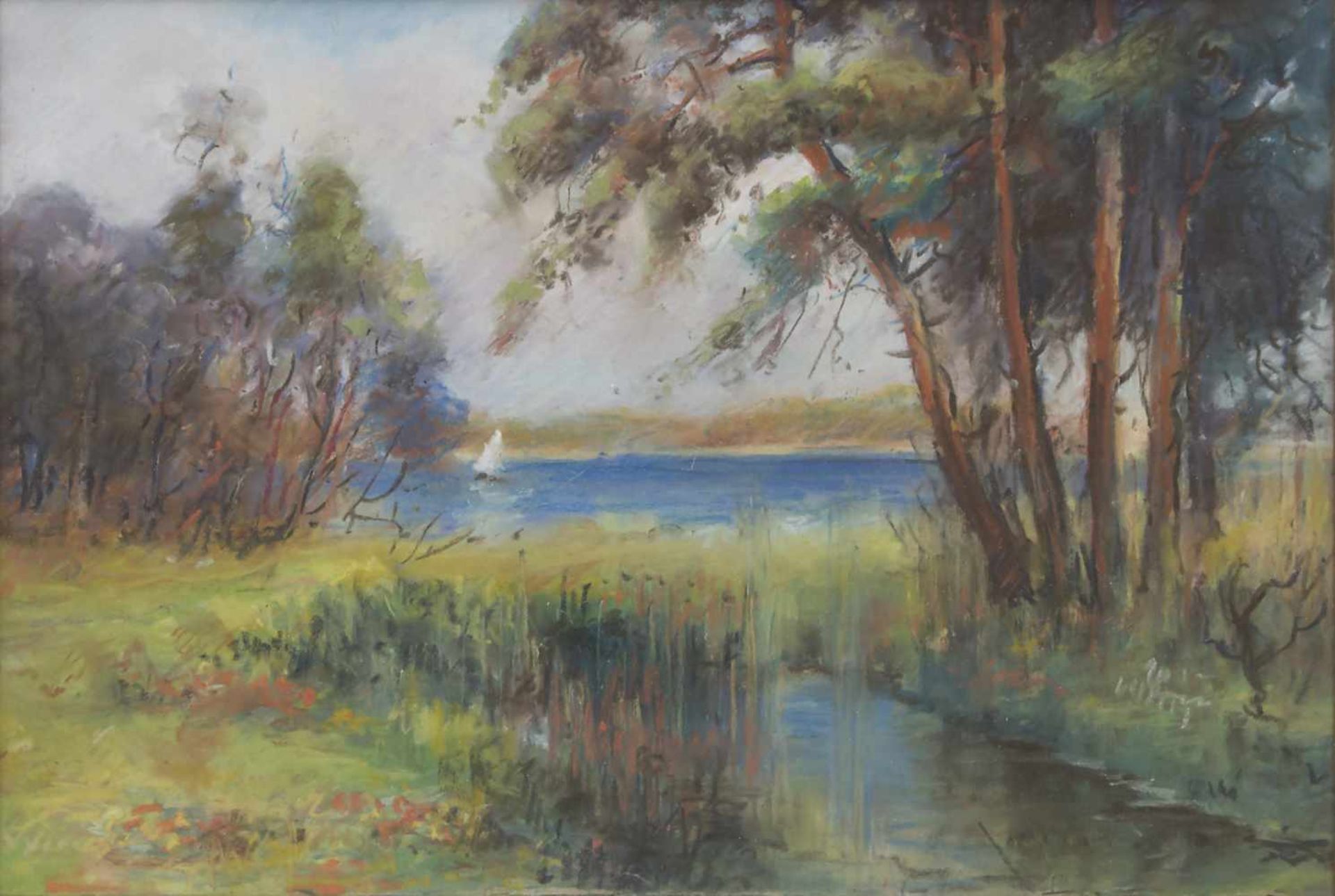 W. Wittig (19./20. Jh.), 'Seeufer mit Segelboot' / 'A lake shore with Sailboat'Technik: