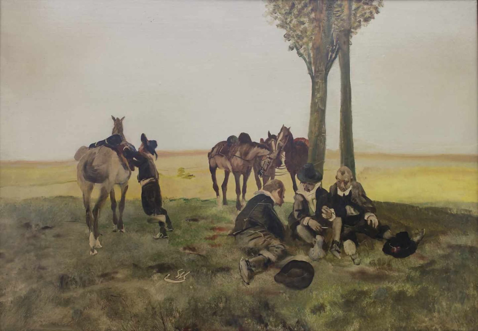 Wilhelm Schreuer (1866-1933), 'Rastende Reiter' / 'Resting horsemen'Technik: Öl auf Holz, gerahmt,