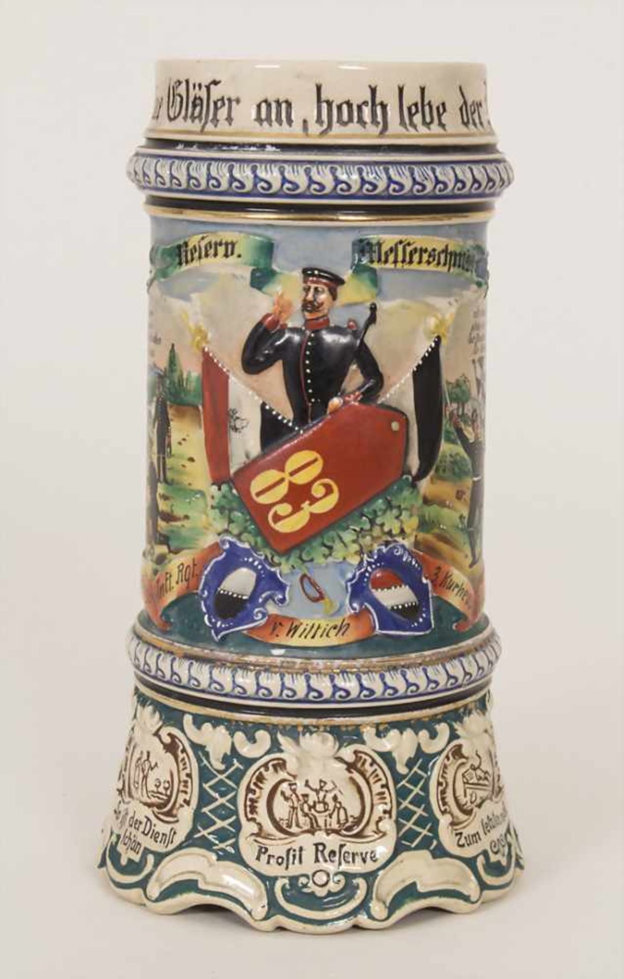 Reservistenkrug / A reservist beer mug, Arolsen, Hessen, 1906Einheit: '11. Comp. Inft. Rgt. von