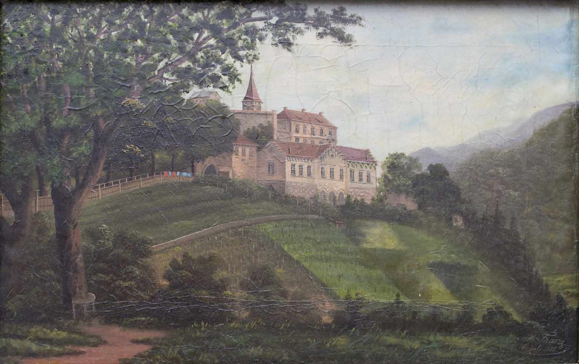 H. Franz (19. Jh.), 'Landschaft mit Burgansicht' / 'A landscape with a castle'Technik: Öl auf