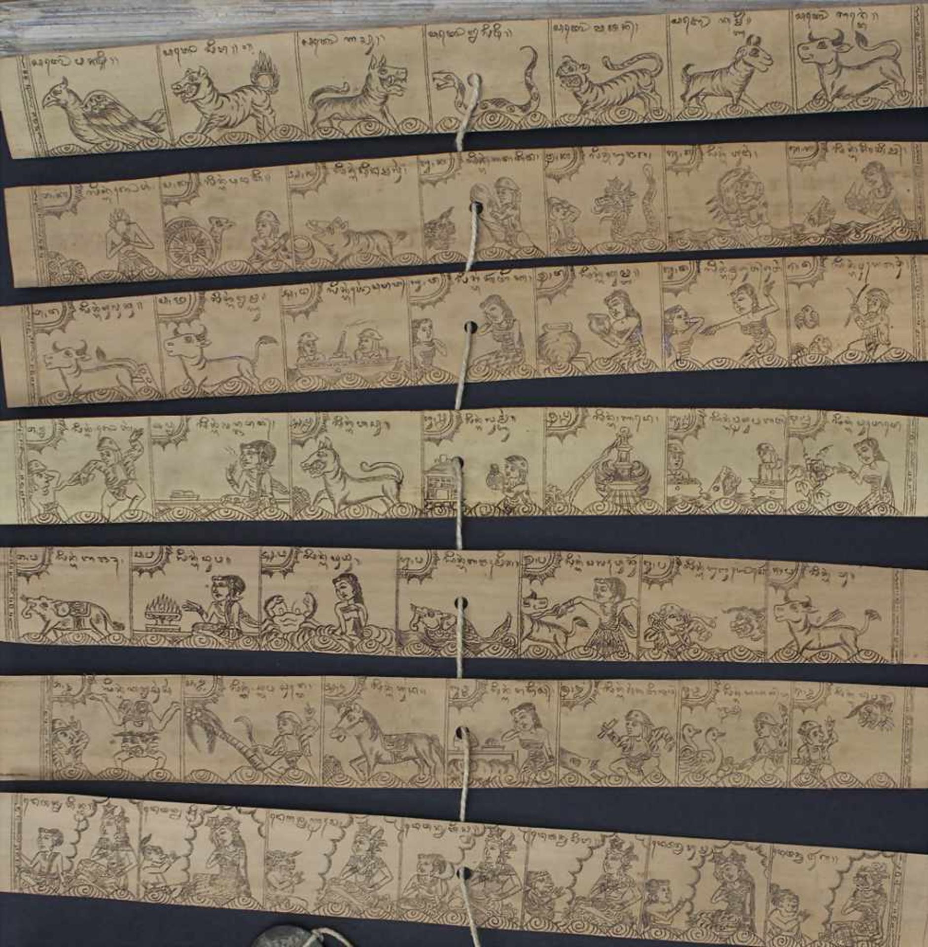 Bilderbuch, Bali, um 1900Material: Palmblätter, Holz, Kordel,Inhalt: beschriebene Palmblätter mit - Image 5 of 13