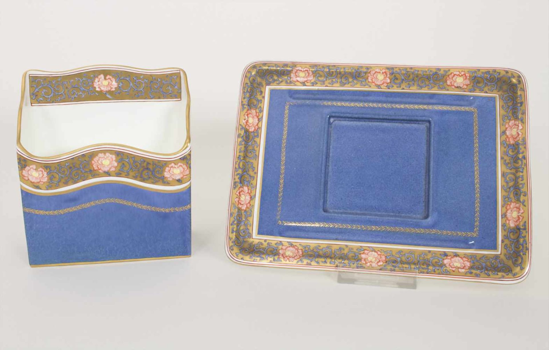 3tlg. Schreibtischset / A 3-pieces writing set, Wedgwood, 1919Material: Porzellan, farbig staffiert, - Bild 4 aus 6