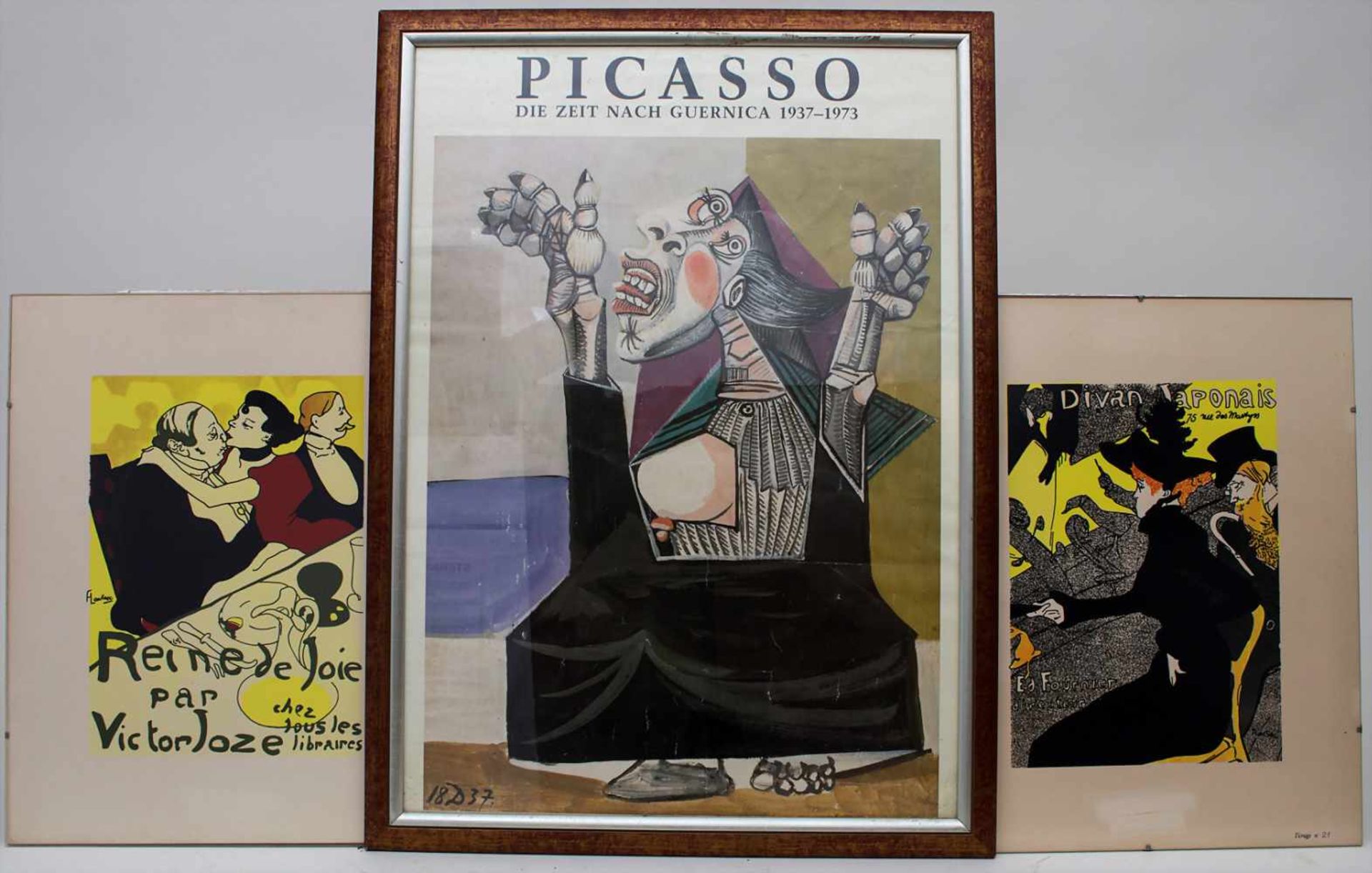 Konvolut 3 Grafiken / A set of 3 graphic artsBestehend aus: 1 Ausstellungsplakat 'Picasso Die Zeit