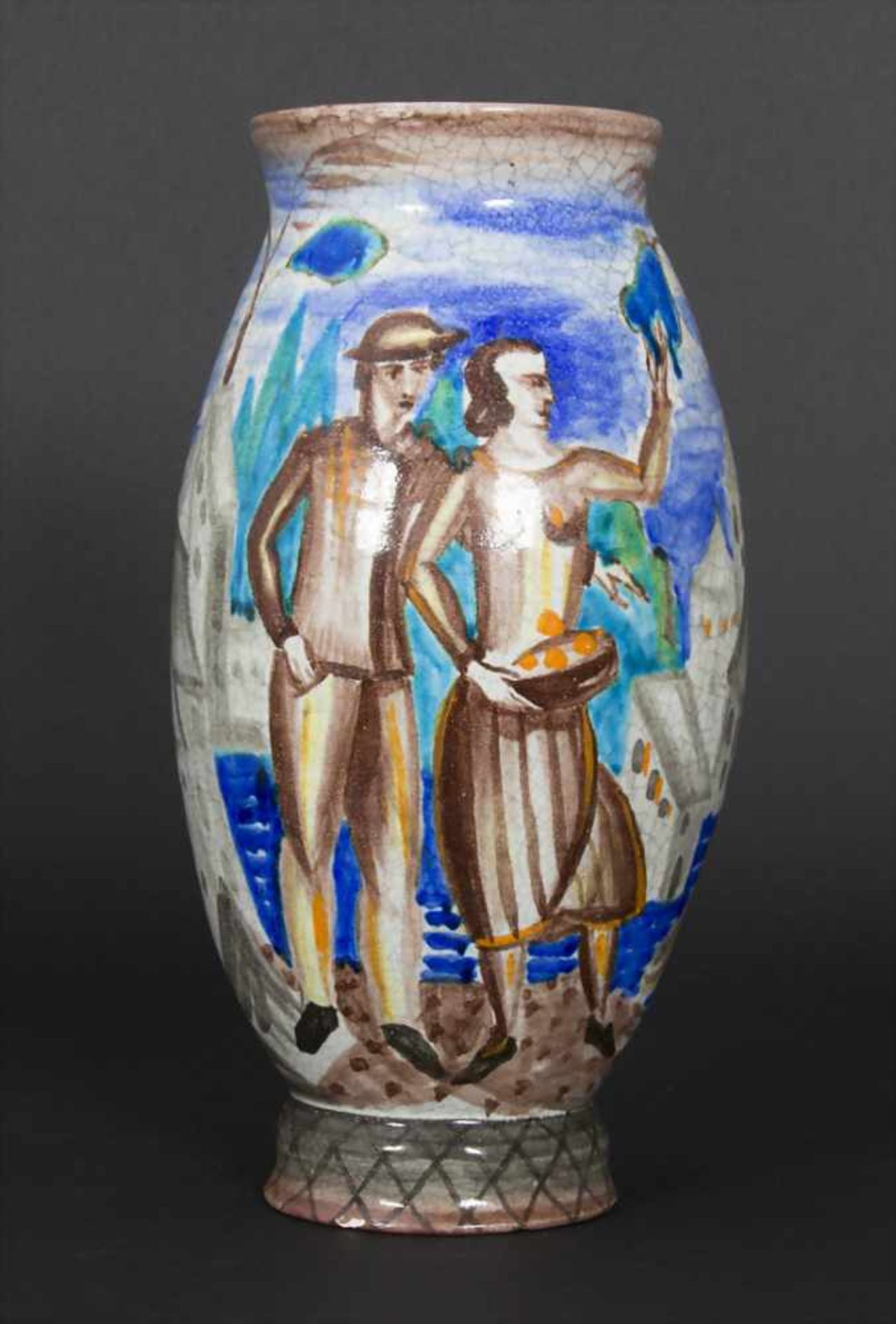 Ziervase / A vase, wohl Österreich, um 1925Material: Keramik, umlaufend polychrom bemalt, Form und - Bild 4 aus 13