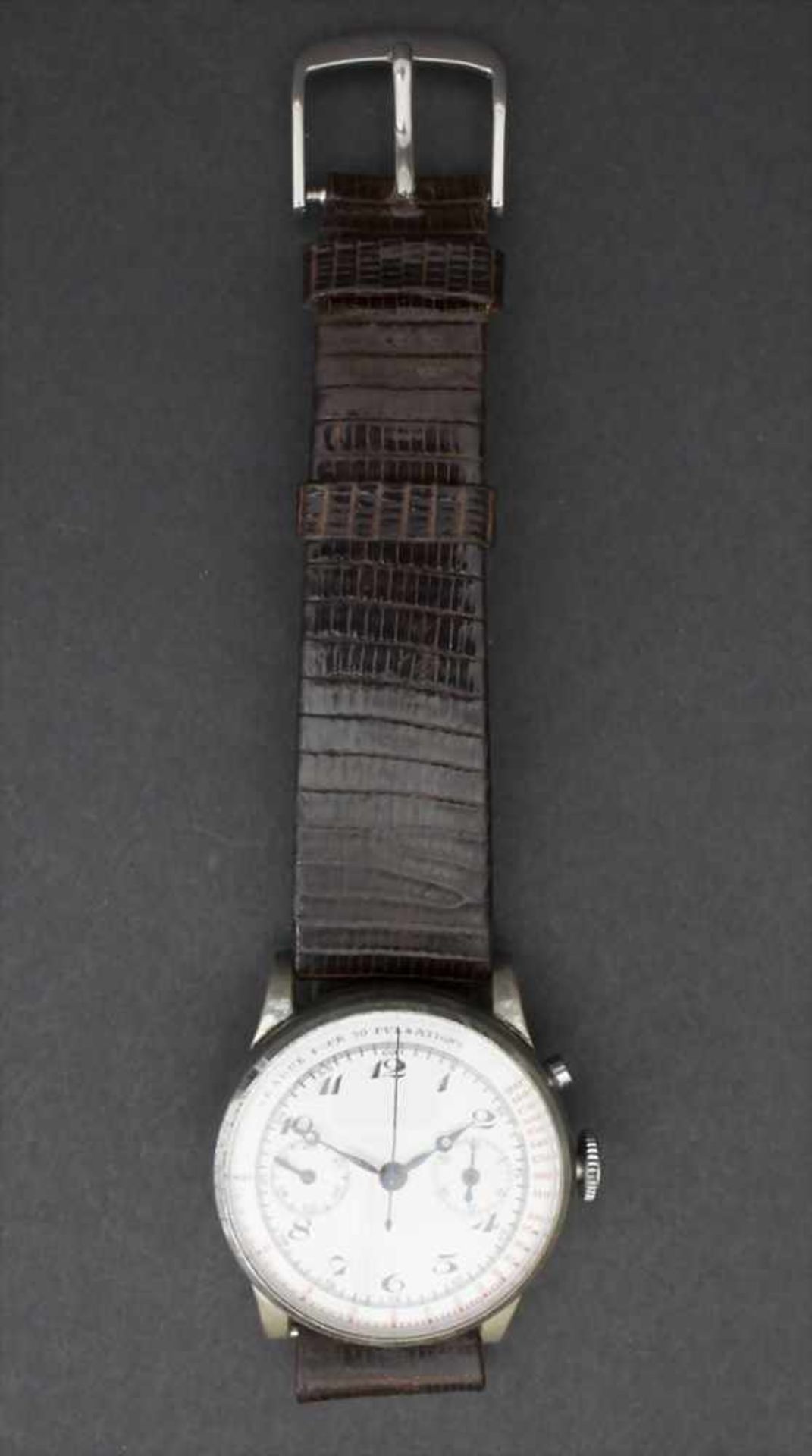 Chronograph, Lemania, Schweiz, um 1935Gehäuse: Metall vernickelt, Boden gedrückt, Stahl,Zifferblatt: - Image 3 of 3