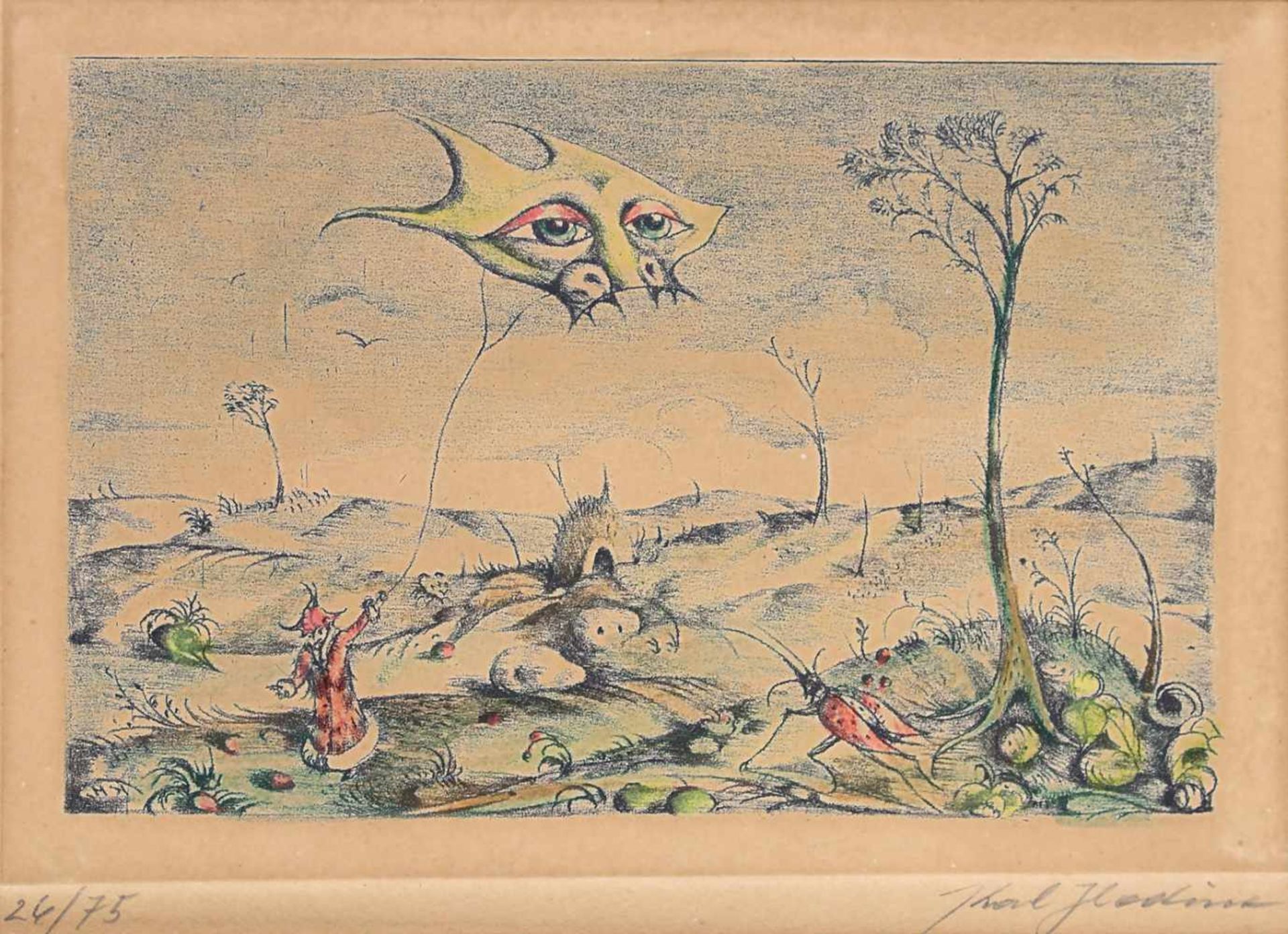 Karl Hodina (1935-2017), 'Fantastische Landschaft mit Drachen' / 'A landscape with a kite'Technik: