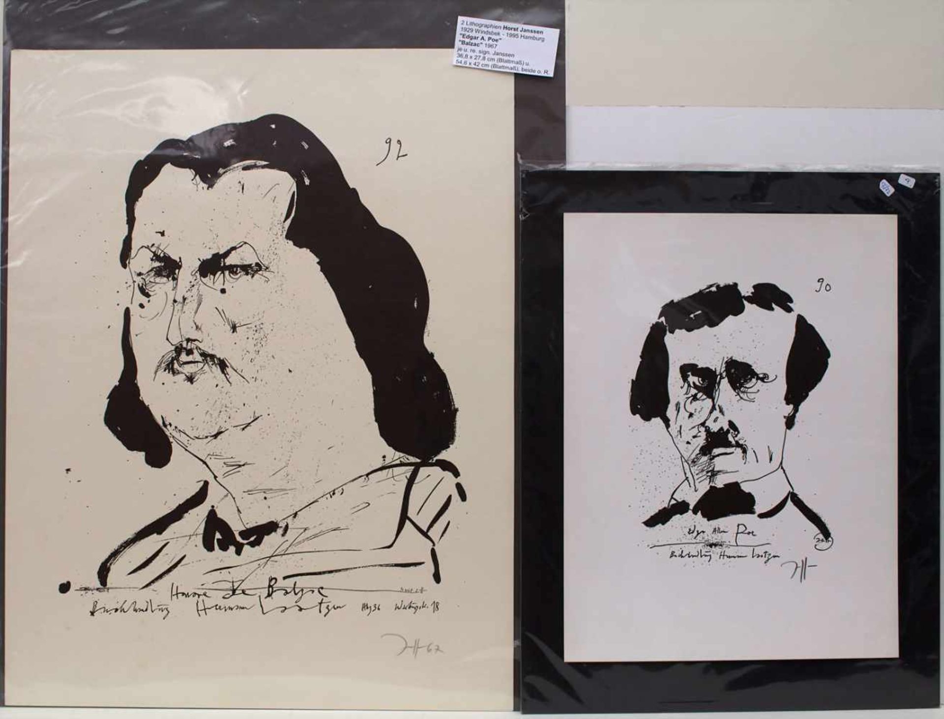Horst Janssen (1929-1995), 2 Lithografien 'Balzac' und E.A. Poe' / 2 lithographs 'Balzac' und 'E.