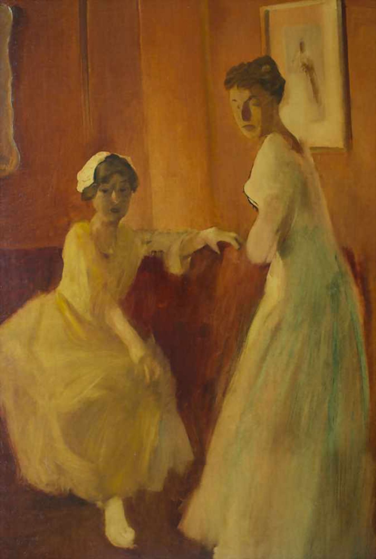 Wilhelm Schreuer (1866-1933), 'Damen im Salon' / 'Ladies in the parlour'Technik: Öl auf Platte, - Image 4 of 6