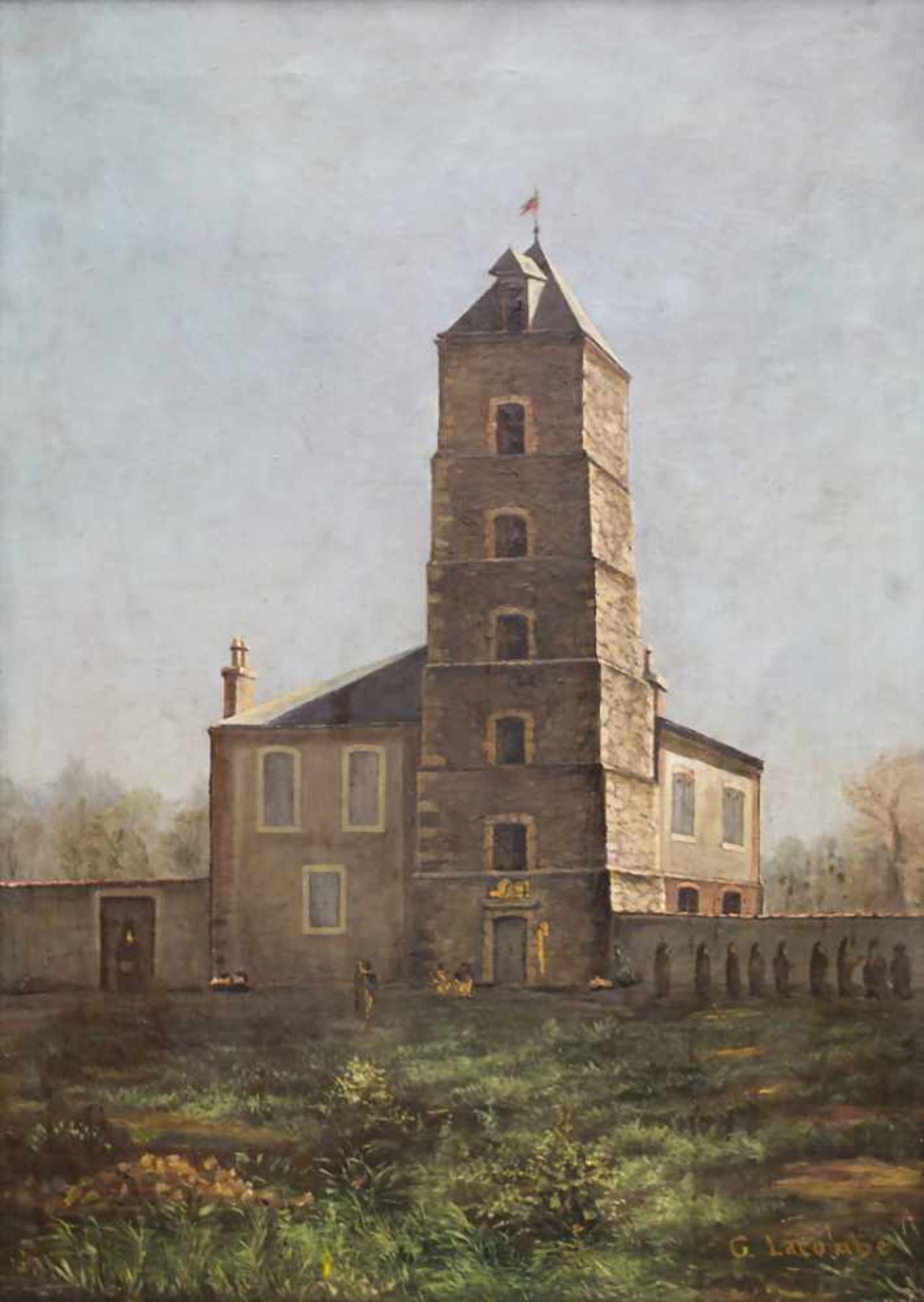G. Lacombe (19./20. Jh.), 'Klosteransicht mit Mönchen' / 'A view of a monastery with monks'