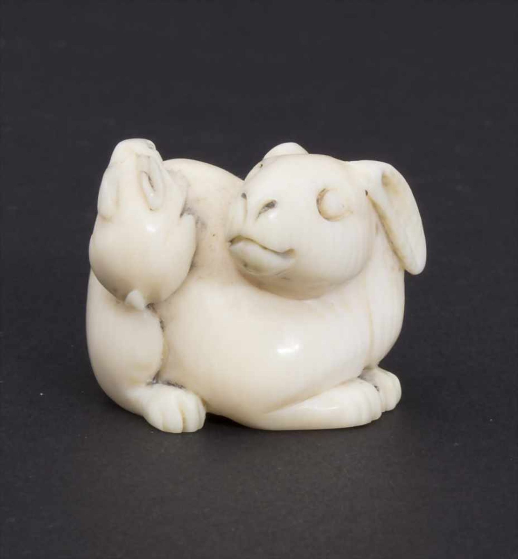 Netsuke 'Zwei Hasen' / A Netsuke 'Two rabbits', Japan, um 1900Material: Elfenbein, geschnitzt,