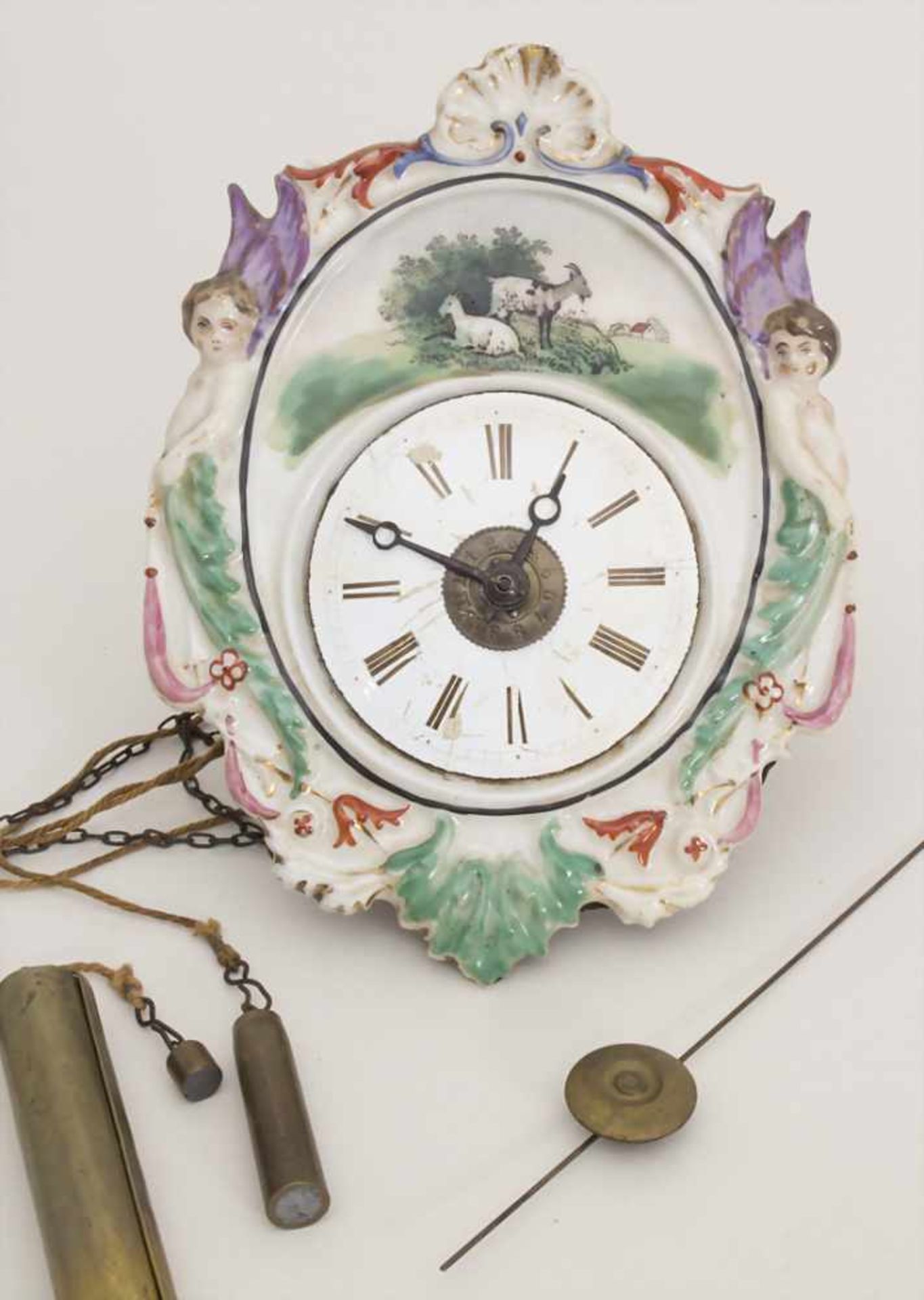 Jockele / A Black Forest clock, deutsch, um 1860Zifferblatt: Porzellan, bemalt,Werk: - Bild 4 aus 6