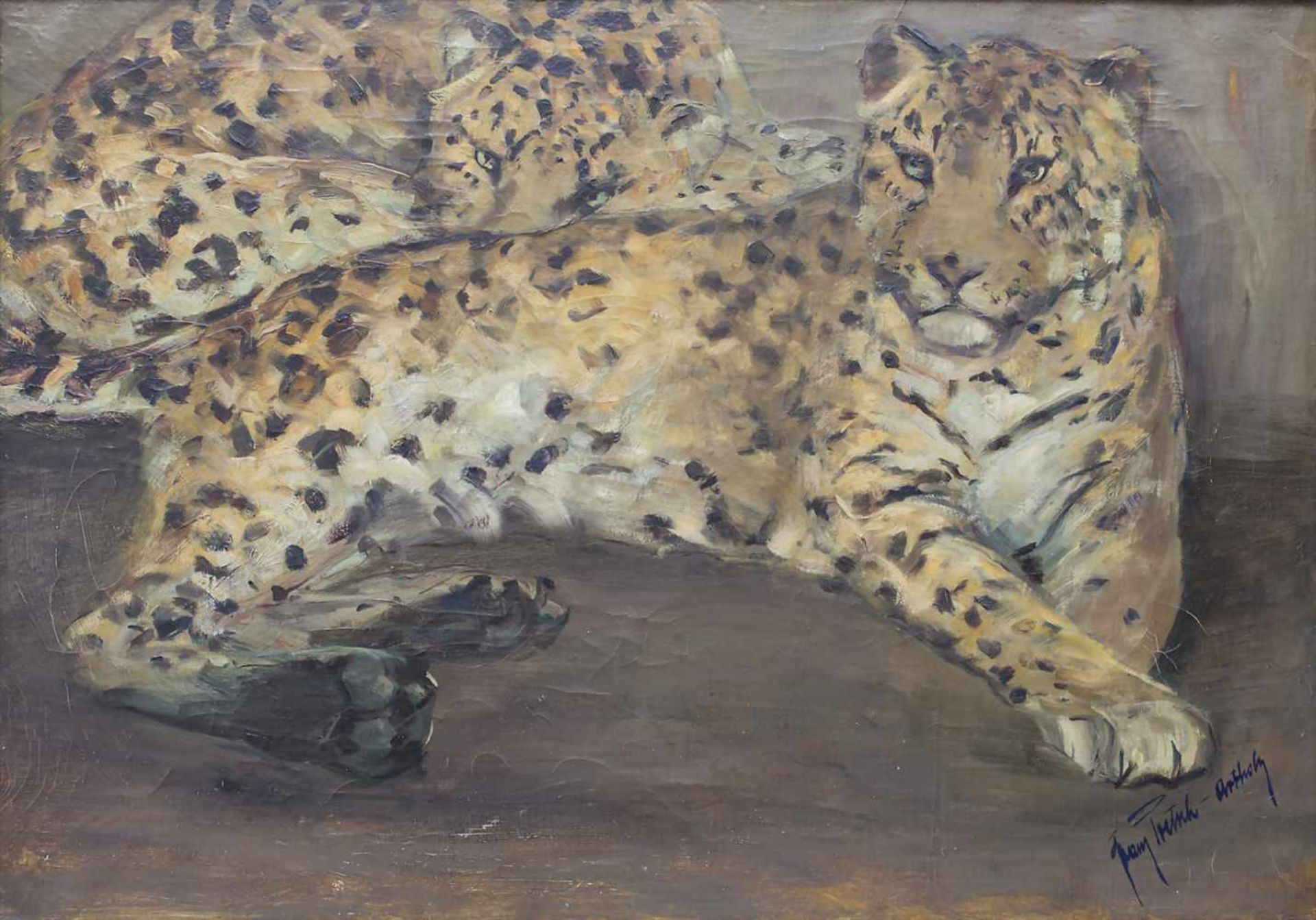 Franz Poetsch (1912-1971), 'Leopardenpaar' / 'A lion couple'Technik: Öl auf Leinwand, gerahmt,