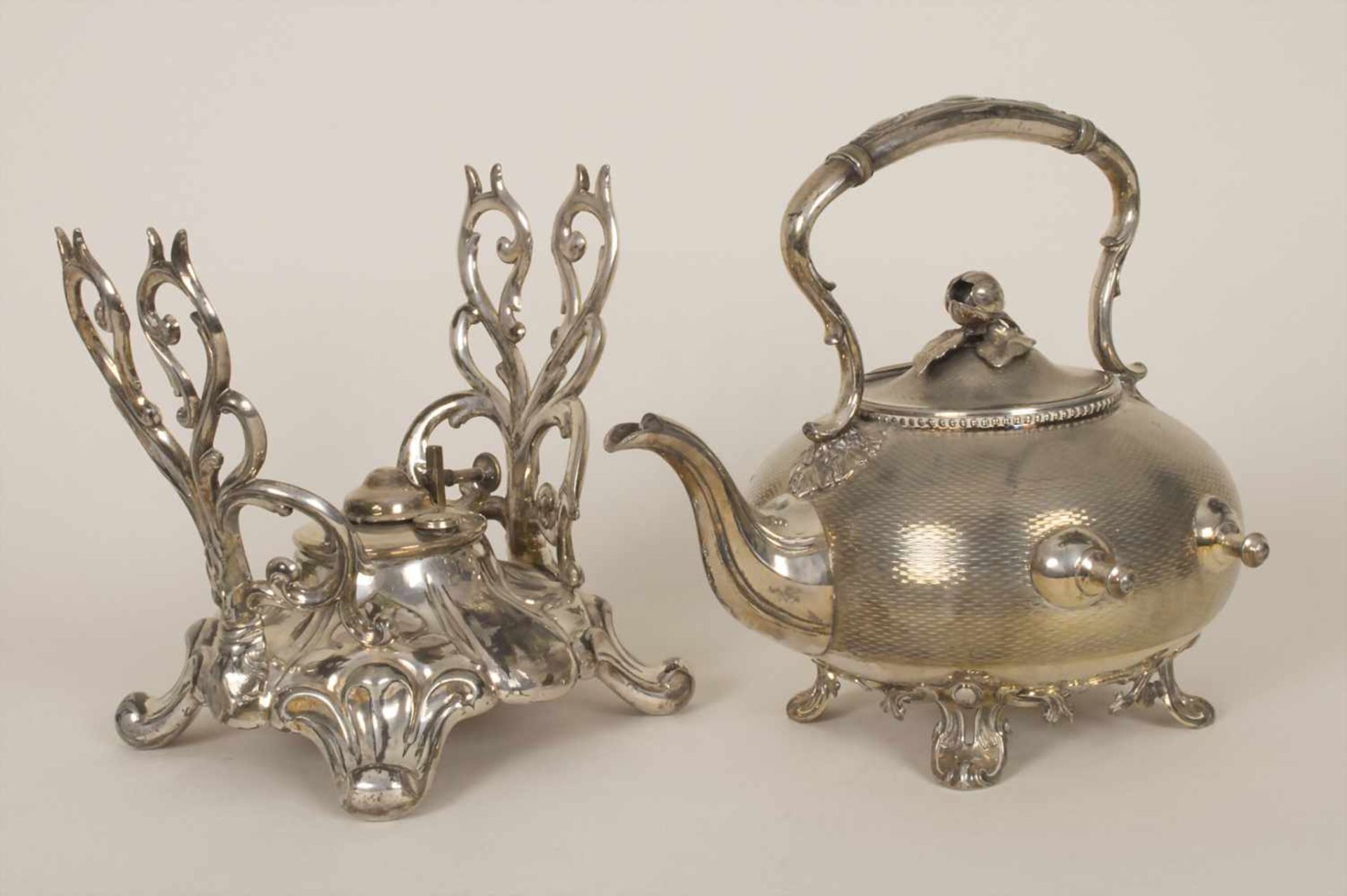 Teekanne auf Rechaud / A silver tea pot with rechaud, I. H. Peters & Co. Hamburg, um 1900Material: - Image 5 of 9