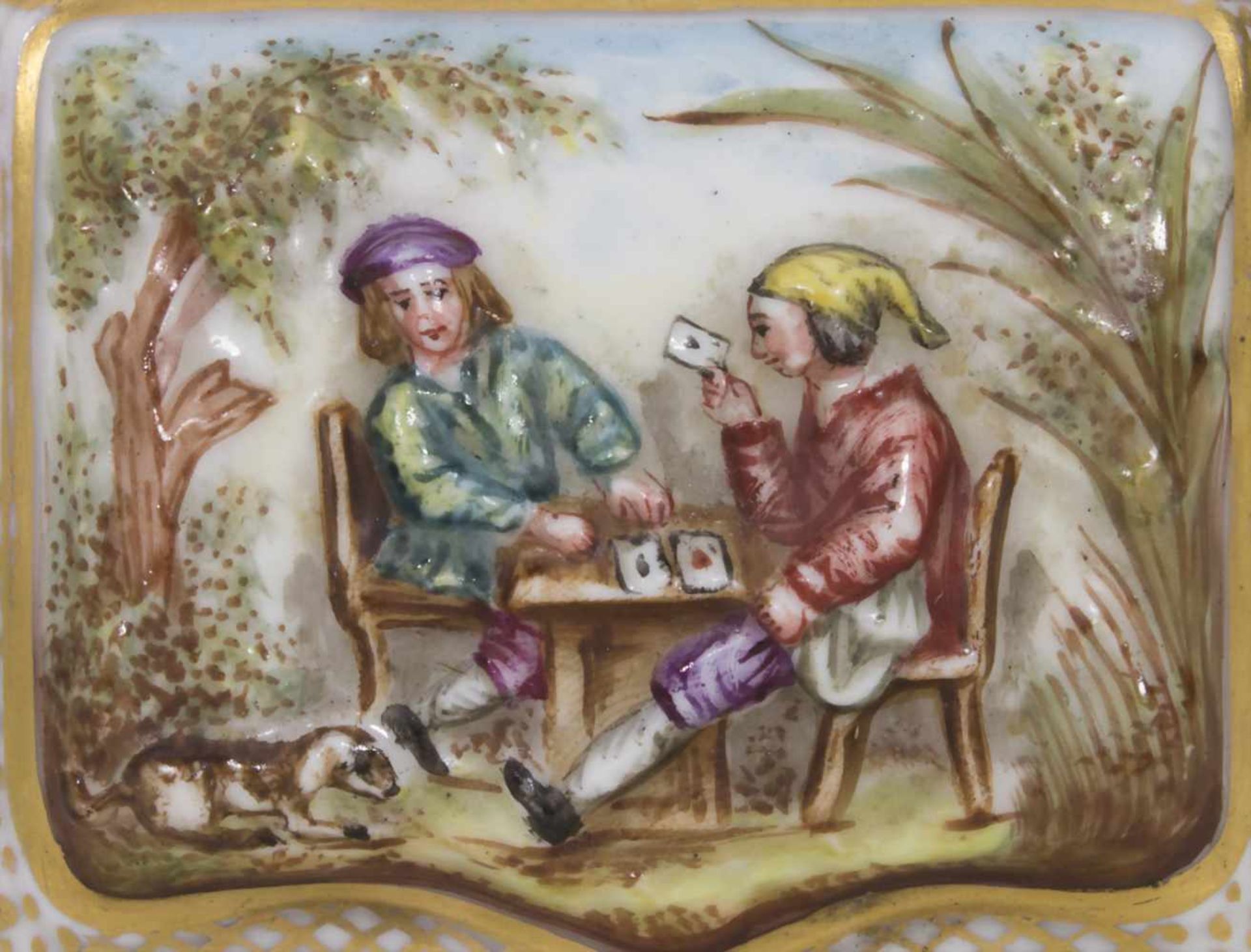 Deckeldose / Tabatiere mit Kartenspielern und Jagdszenen / A snuff box with card players and hunting - Image 6 of 8