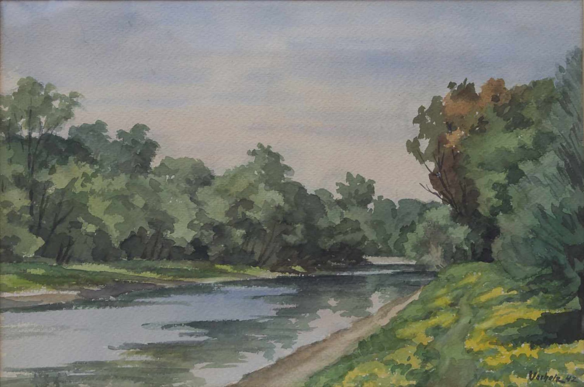 Wilhelm Vorholz (1884-1960), 'Rheinlandschaft' / 'A Rhine landscape'Technik: Aquarell auf Papier,