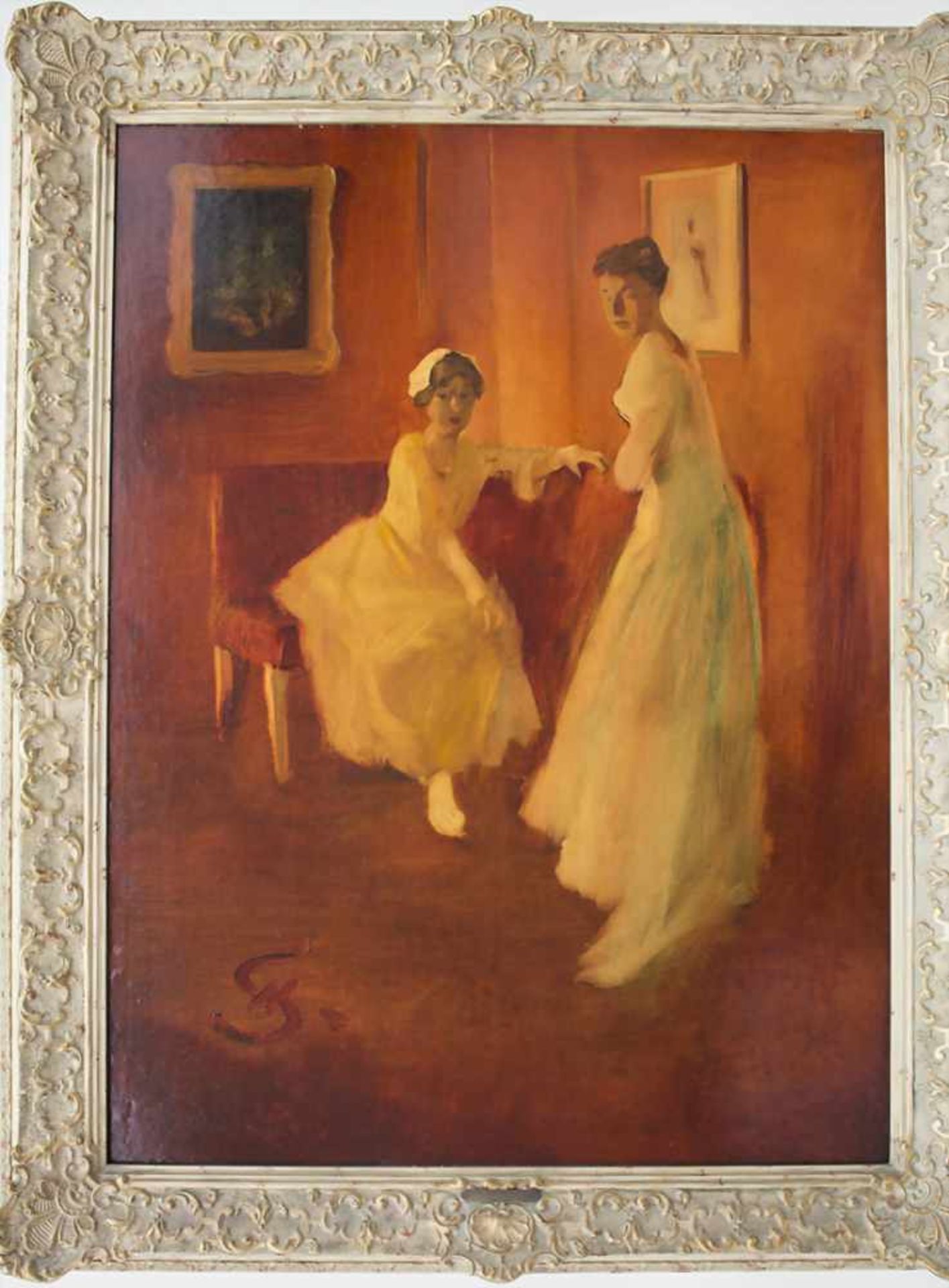 Wilhelm Schreuer (1866-1933), 'Damen im Salon' / 'Ladies in the parlour'Technik: Öl auf Platte, - Bild 2 aus 6