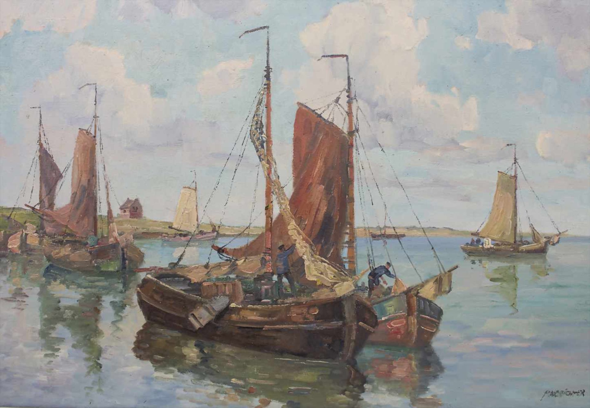 Max Richter (1860-?), 'Ausfahrende Fischerboote' / 'Leaving fishing boats'Technik: Öl auf - Bild 4 aus 6