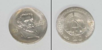 20 MarkDDR 1973, August Bebel, Silber, stgl.