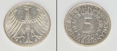 5 DMBRD 1970 G, Einigkeit und Recht und Freiheit, Silber, bankfrisch