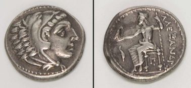 TetradrachmeMakedonien 336 - 323 v.Chr. (Alexander d. II. (d. Große)), Herakleskopf in Löwenhaube/