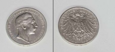 3 MarkPreussen 1909 A, Wilhelm II., Silber, ss