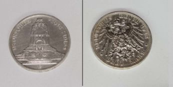 3 MarkSachsen 1913 E, Völkerschlachtdenkmal, Silber, vzgl.