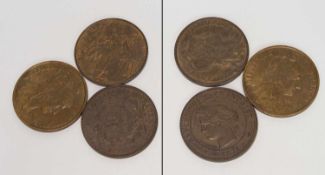 Lot3 x 10 Centimes, Frankreich 1871/ 1899/ 1900, Kupfer
