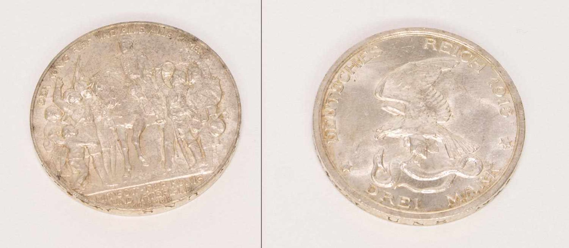 3 MarkPreussen 1913 A, Adler schlägt Schlange, Silber, stgl.