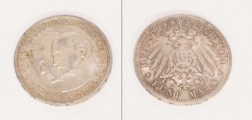 5 MarkAnhalt 1914, Friedrich II./ Marie, Silber, vzgl., einseitig Kratzer