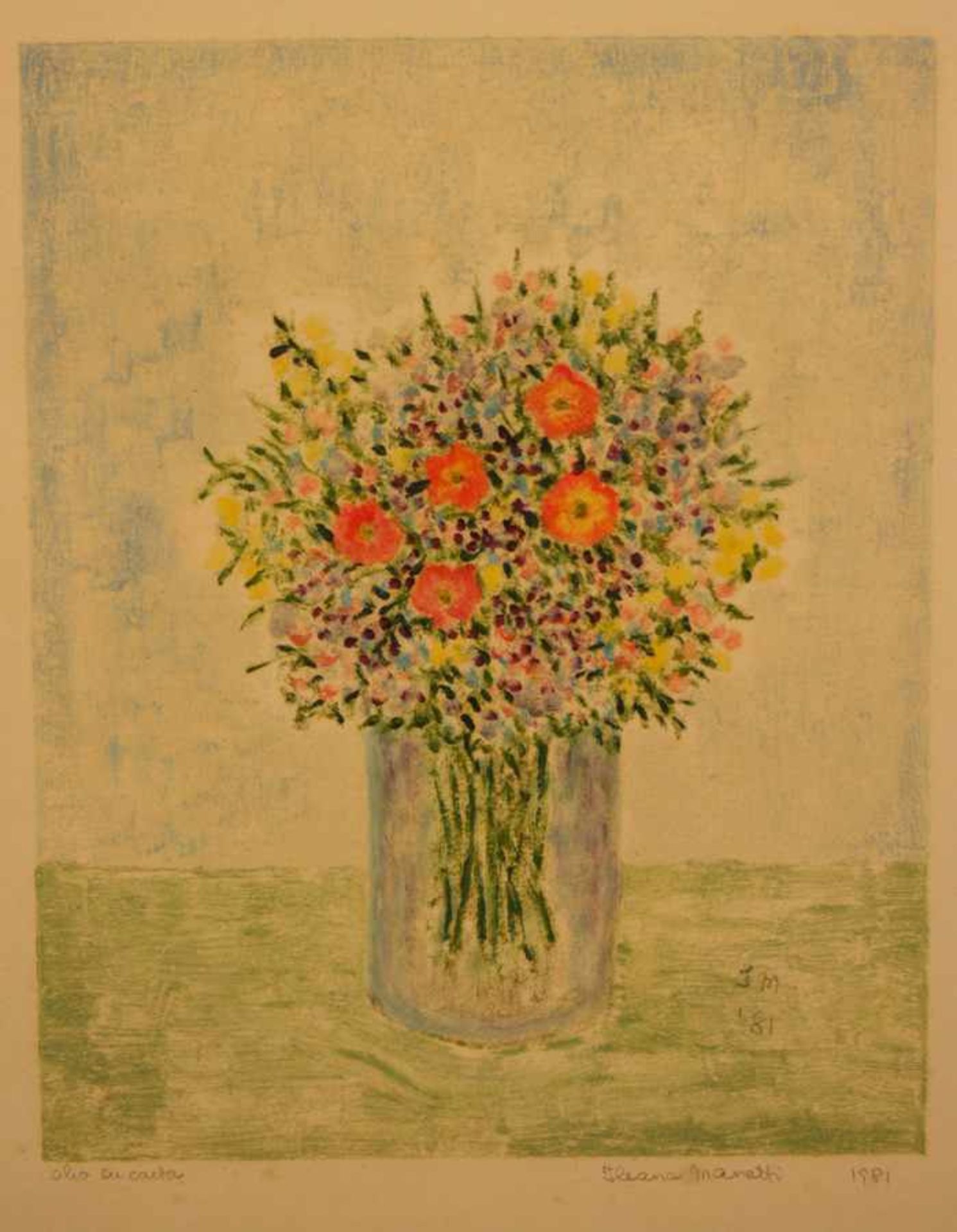 Ileana Maretti(italienische Künstlerin des 20. Jh.)BlumenstilllebenOrig.-Farblithographie, 52 x 41