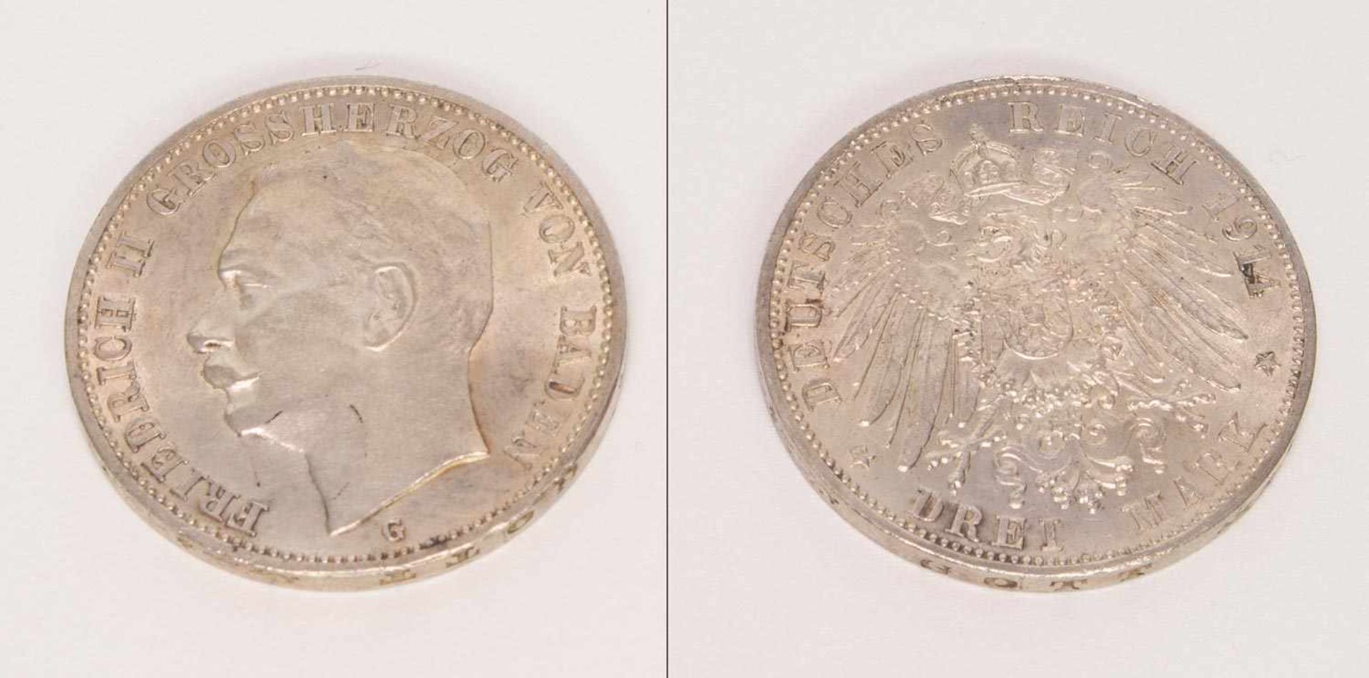 3 MarkBaden 1914 G, Friedrich II., Silber, stgl.