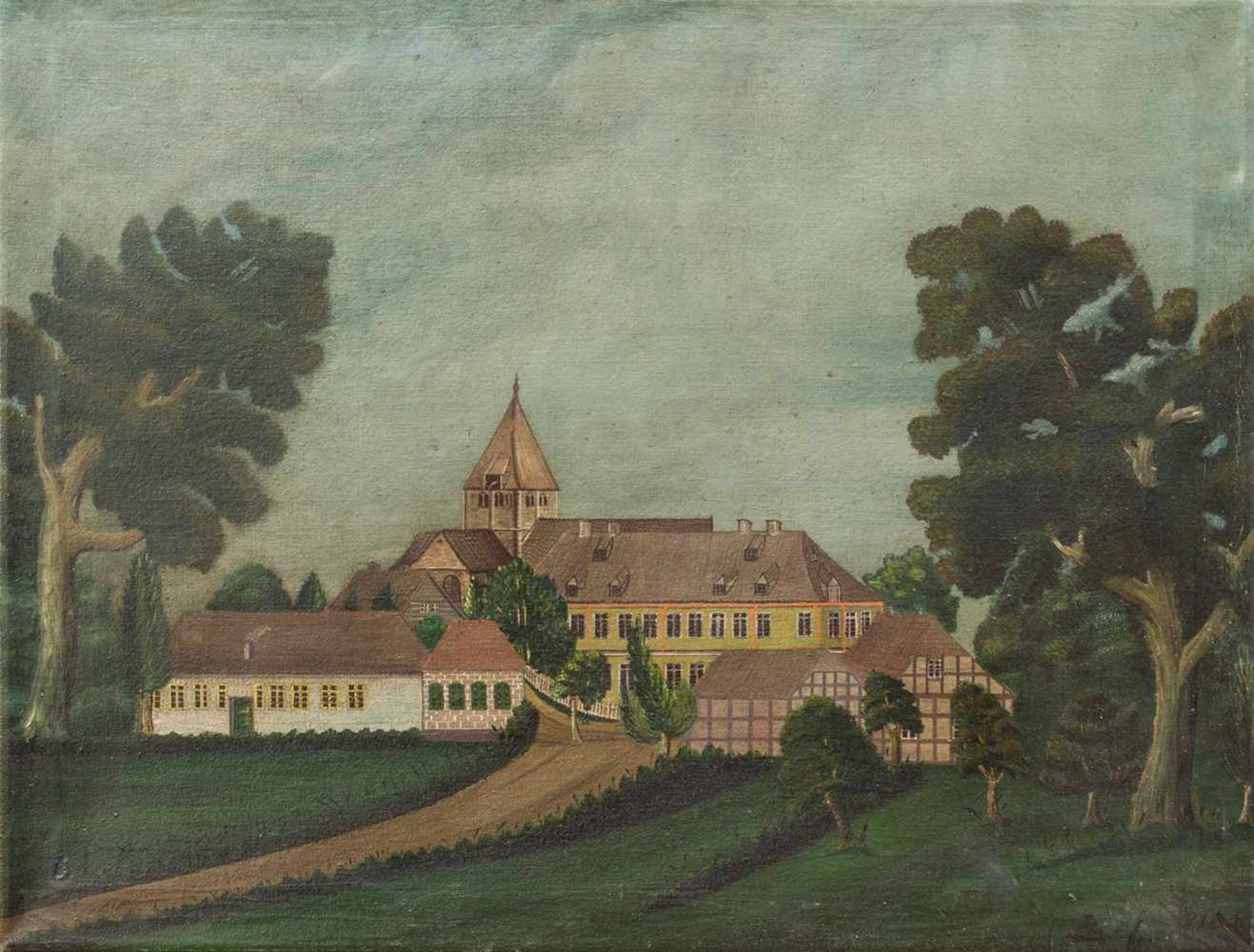 Unbekannt(Biedermeiermaler um 1850er Jahre)GutshofÖl/ Leinwand, 53 x 69 cm, ungerahmt, unsigniert