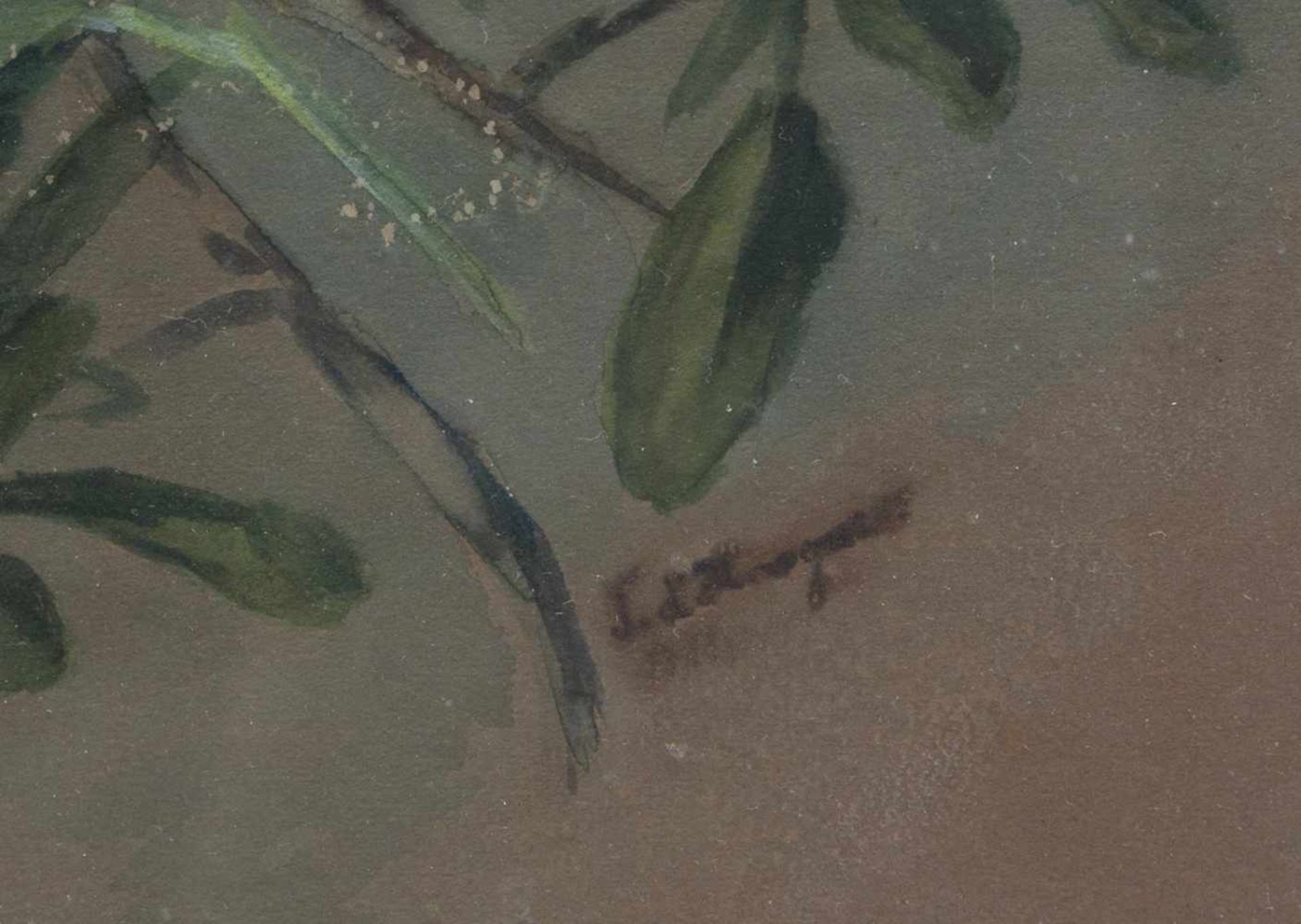 L. de. Harguens(Stilllebenmaler d. 19./ 20. Jh.)Stillleben mit BlütenzweigGouache, 59 x 40 cm, - Bild 3 aus 3