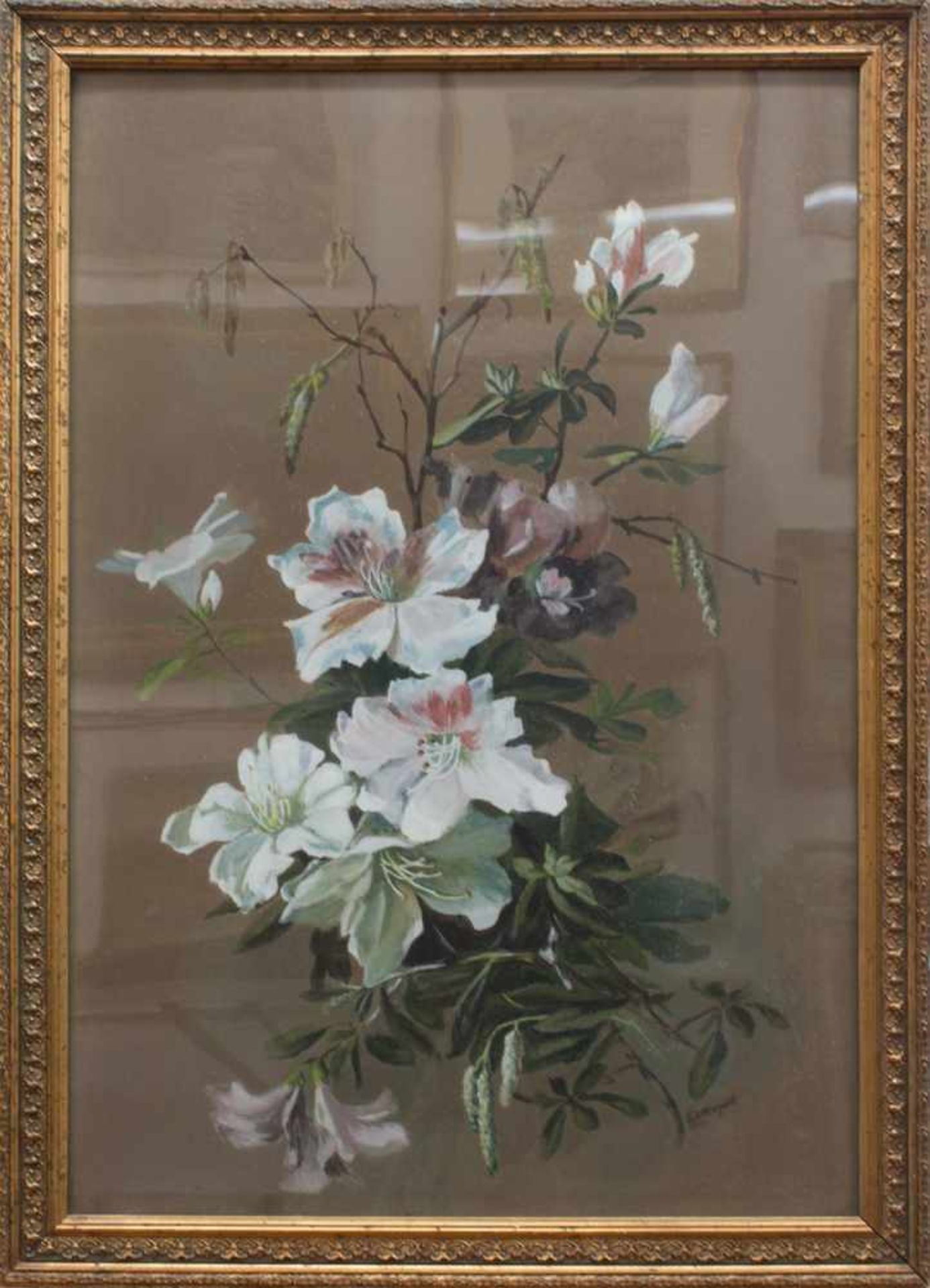 L. de. Harguens(Stilllebenmaler d. 19./ 20. Jh.)Stillleben mit BlütenzweigGouache, 59 x 40 cm,
