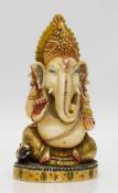 GaneshaElfenbein, Indien 1. Hälfte 20. Jh., Elfenbein geschnitzt, farbig u., Goldgefaßt, H. 13 cm