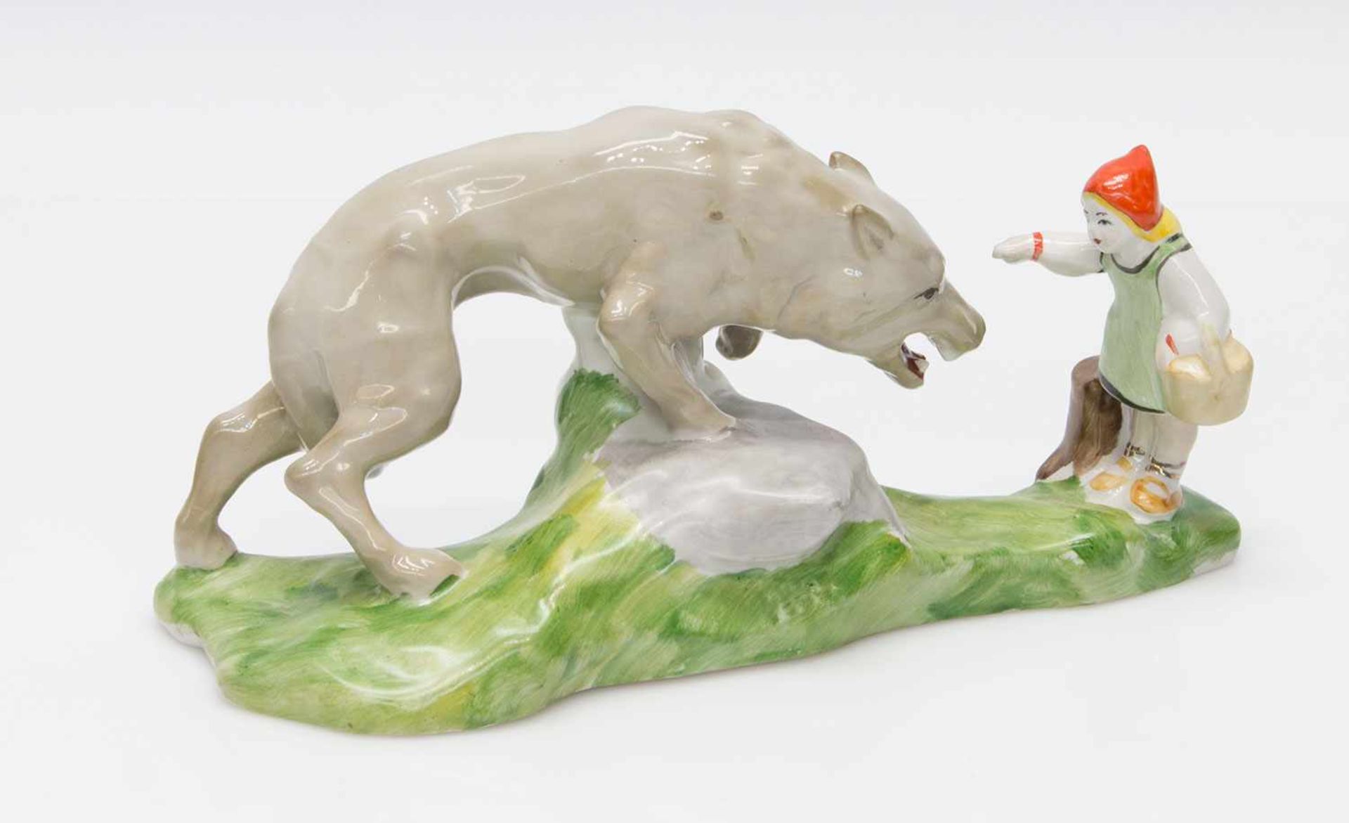 Rotkäppchen und der WolfPorzellanfigur aus russischer Manufaktur, 22 x 11 cm