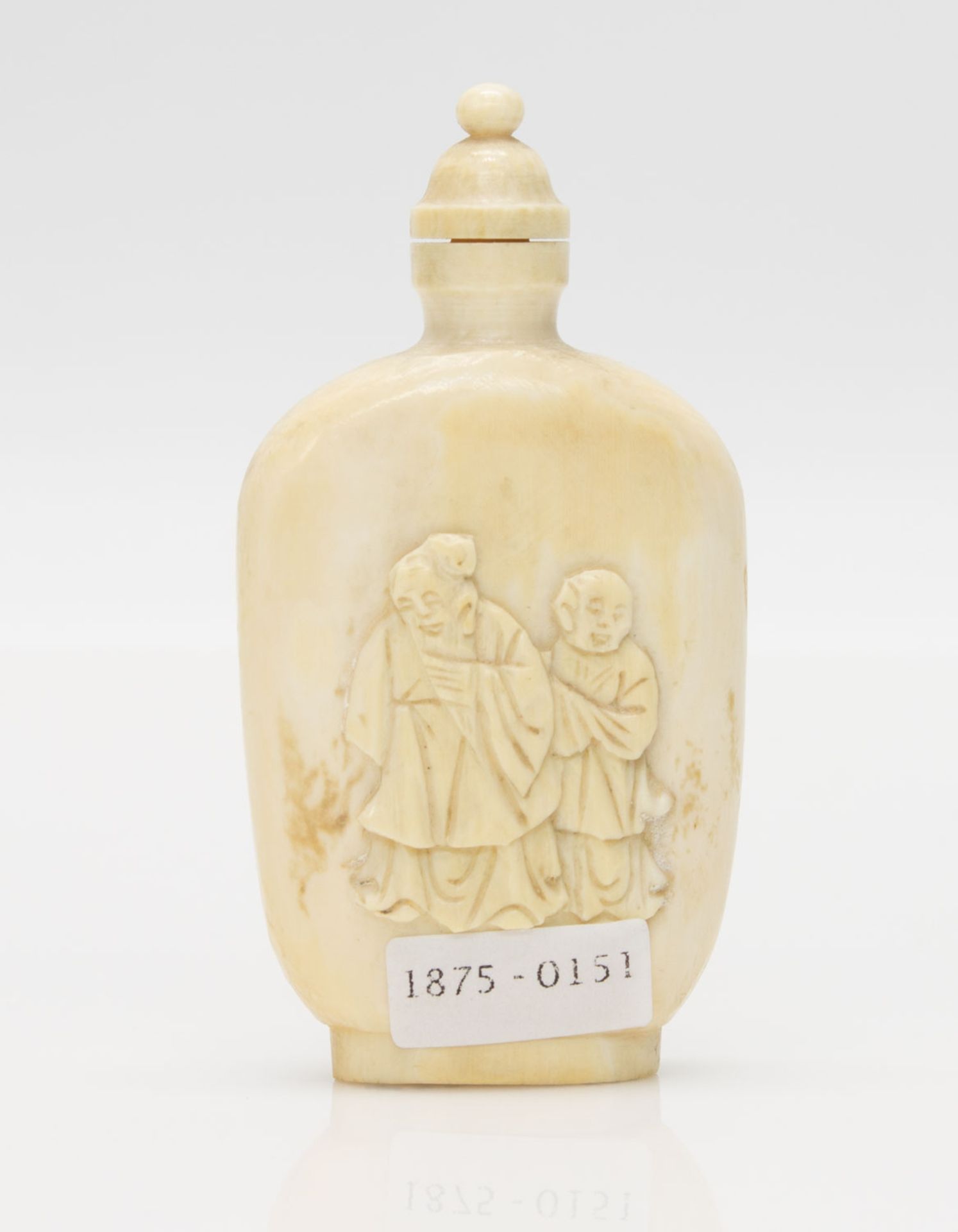 OpiumdoseChina frühes 20. Jh., Elfenbein geschnitzt, geschwärzte Ritzzeichnung einer - Image 2 of 2