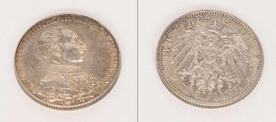 2 MarkPreussen 1913 A, Wilhelm II., Silber, stgl.