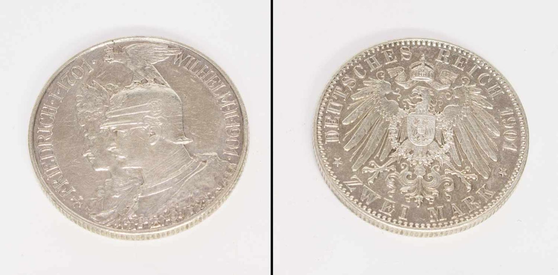 2 MarkPreussen 1901, Friedrich I. u. Wilhelm II., Silber, vzgl.