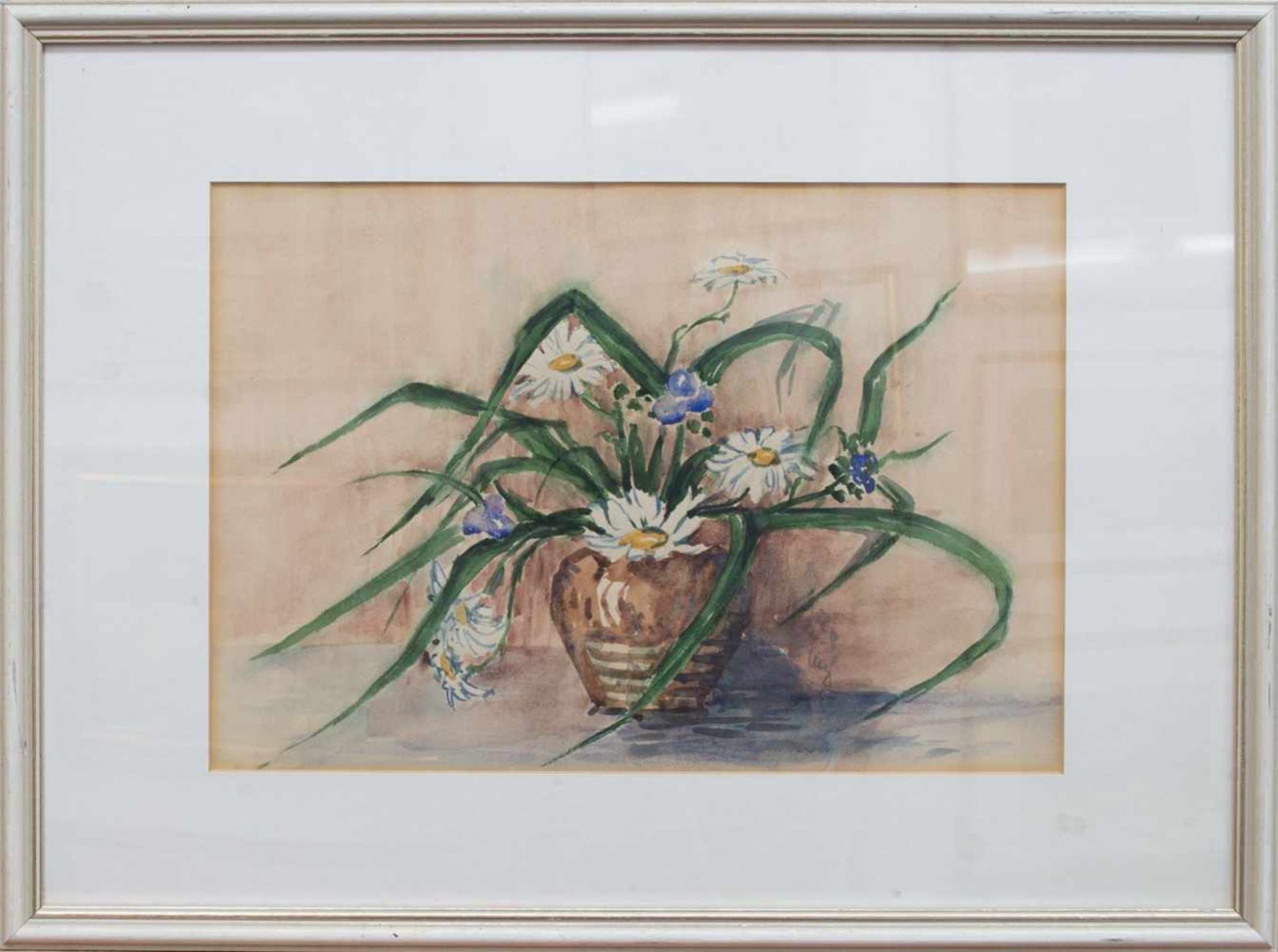 Unbekannt(Stilllebenmaler des 20. Jh.)Sommerstrauß in brauner VaseAquarell, 28 x 40 cm, gerahmt,