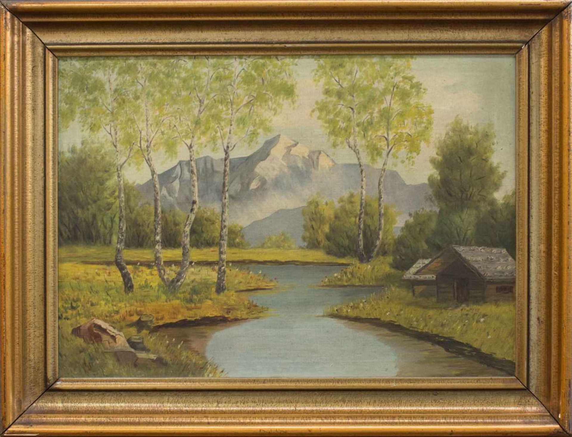 Unbekannt(Landschaftsmaler d. 1. Hälfte d. 20. Jh.)Hütte am BachlaufÖl/ Leinwand, 32 x 46 cm,