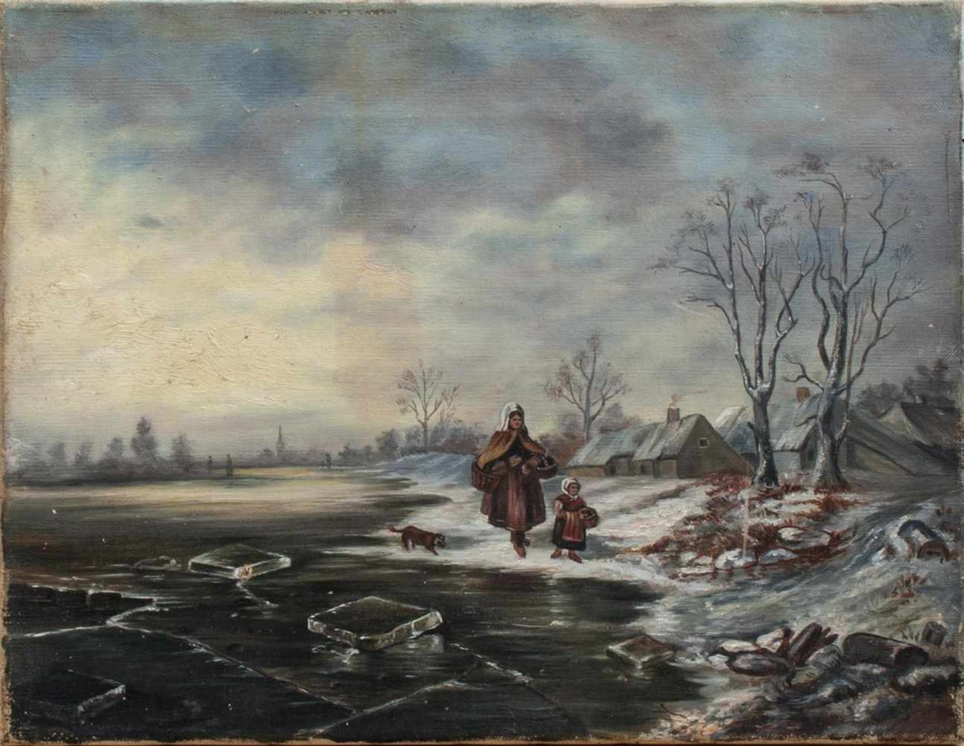 Unbekannt(Landschafts- u. Genremaler um 1900)HeimkehrÖl/ Leinwand, 30 x 39 cm, ungerahmt,