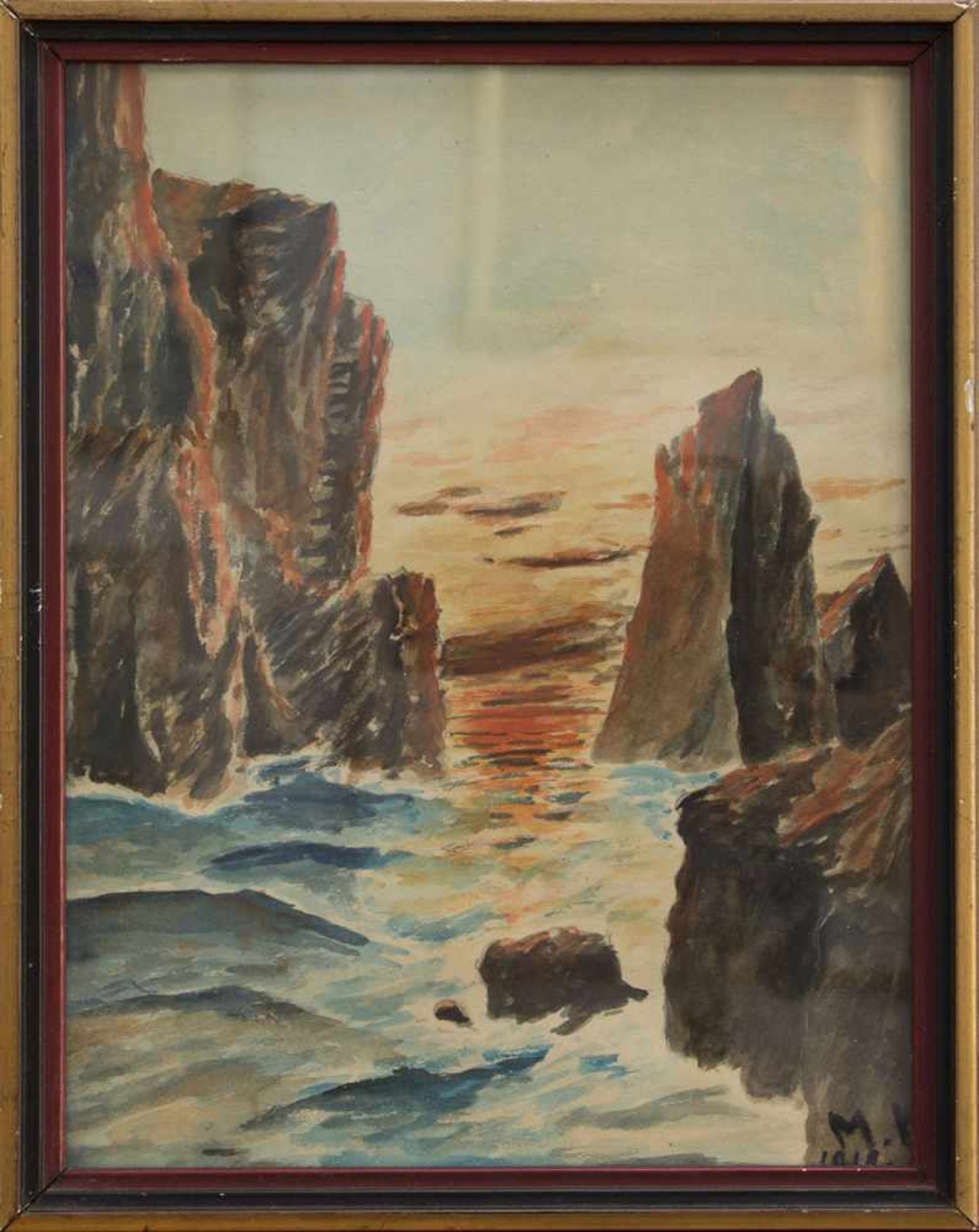 Monogrammist MK(Landschaftsmaler d. 1. Hälfte d. 20. Jh.)Felsige KüsteAquarell, 23 x 17 cm, gerahmt,