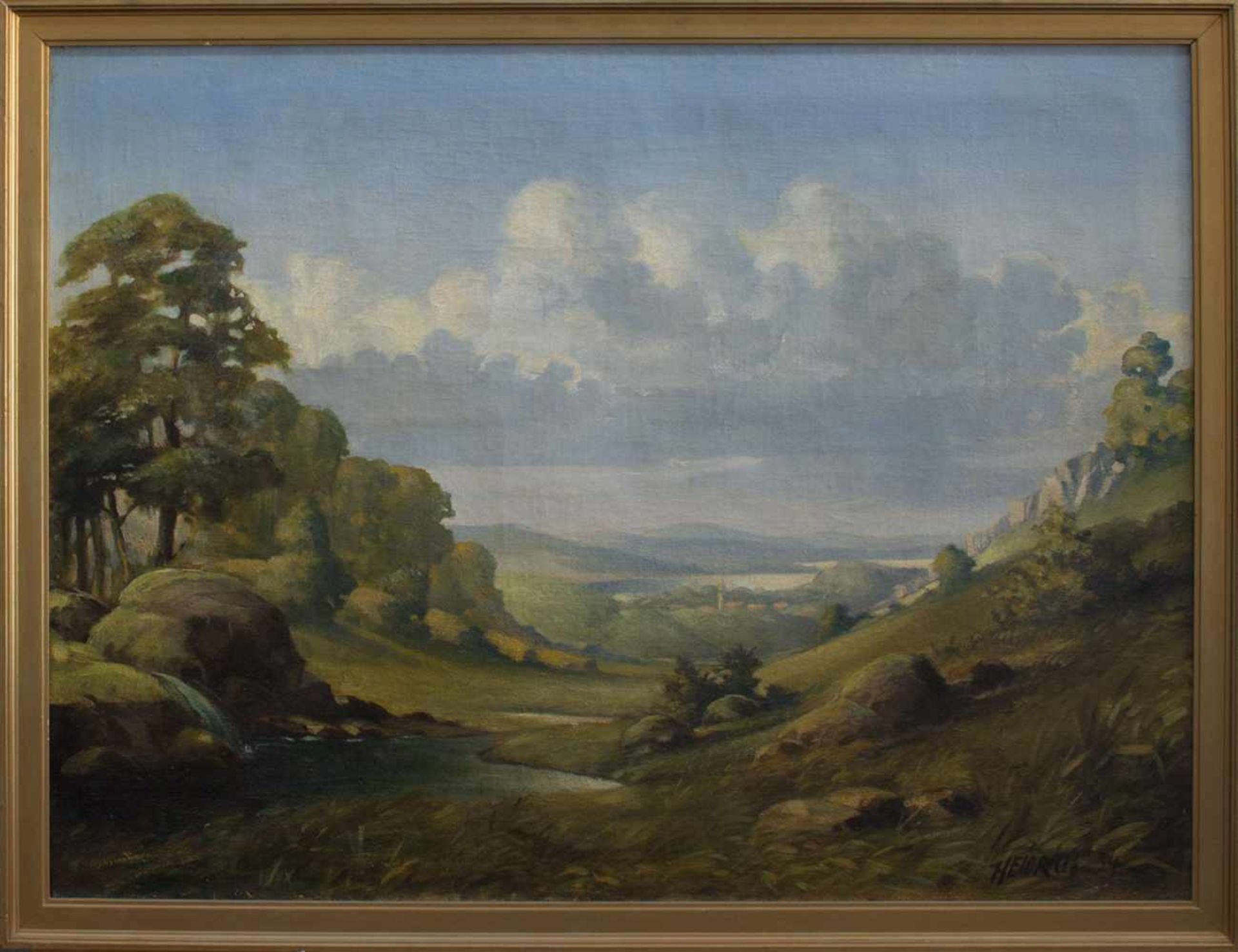 Heidrich(Landschaftsmaler d. 1. Hälfte d. 20. Jh.)Weite LandschaftÖl/ Leinwand, 64 x 85 cm, gerahmt,