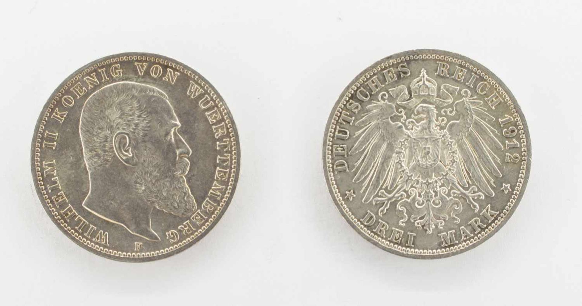 3 MarkWürttemberg 1912 F, Wilhelm II., Silber, ss+