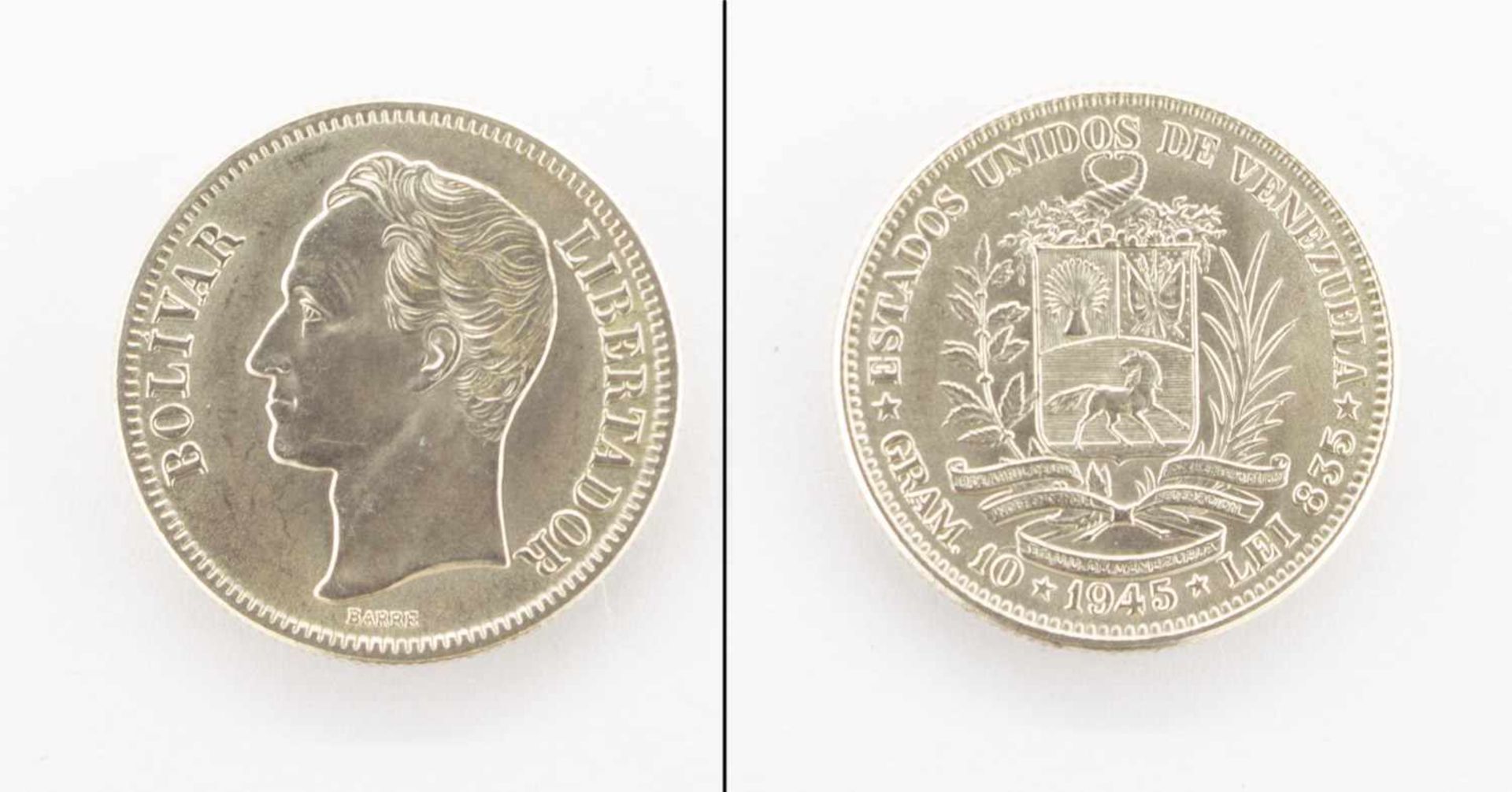 10 LeiVenezuela 1945, Simon de Bolivar, Silber, vzgl.-stgl.