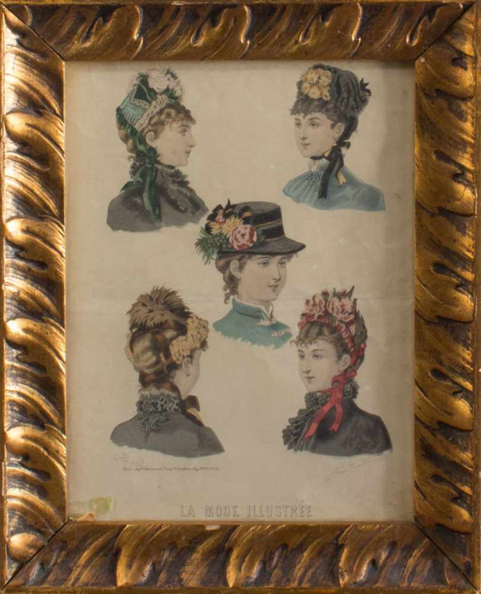 HutmachermodeColorierte Lithografie, Frankreich um 1870, erschienen in Paris, 28 x 21 cm, gerahmt