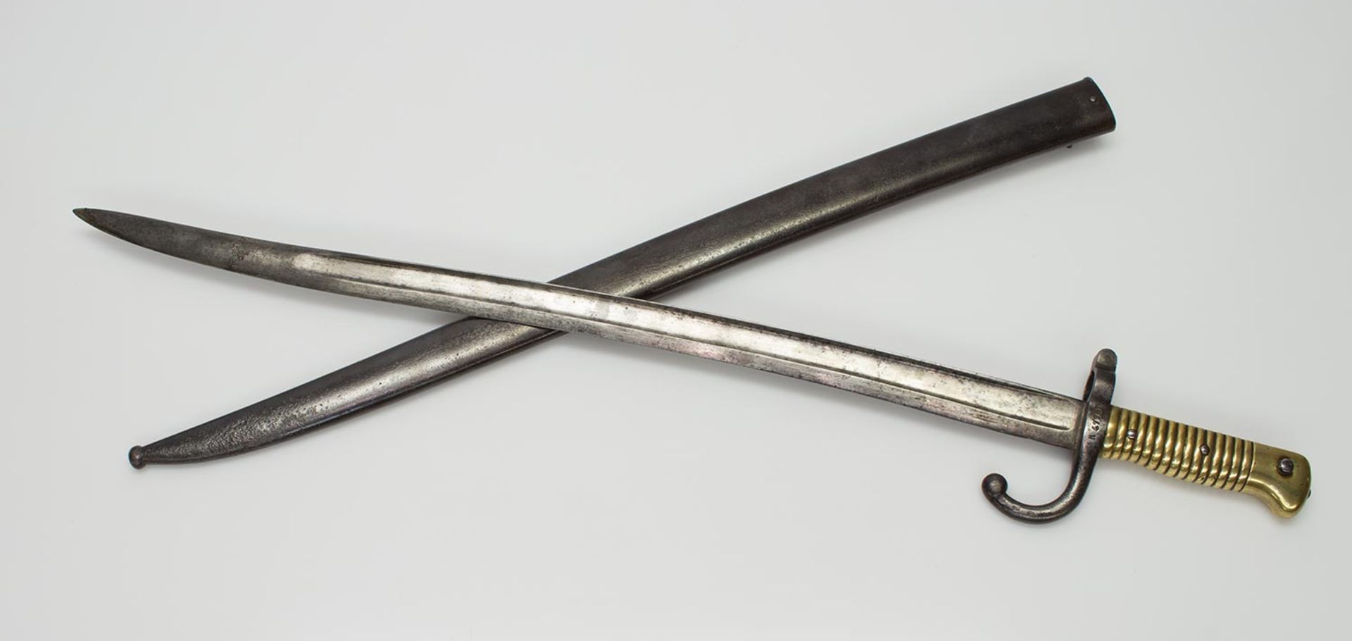 Sabre Baionette Frankreich M 1866, für Chassepot Infanteriegewehr, Yatagan - Klinge, Messinggriff