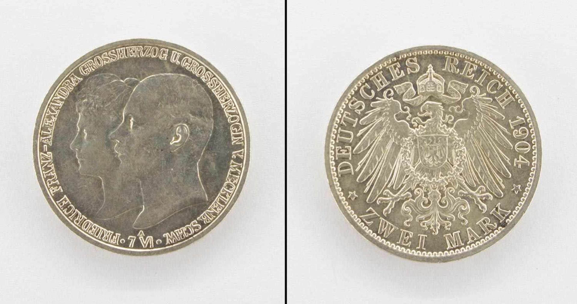 2 MarkMecklenburg 1904 A, Friedrich Franz & Alexandra, Silber