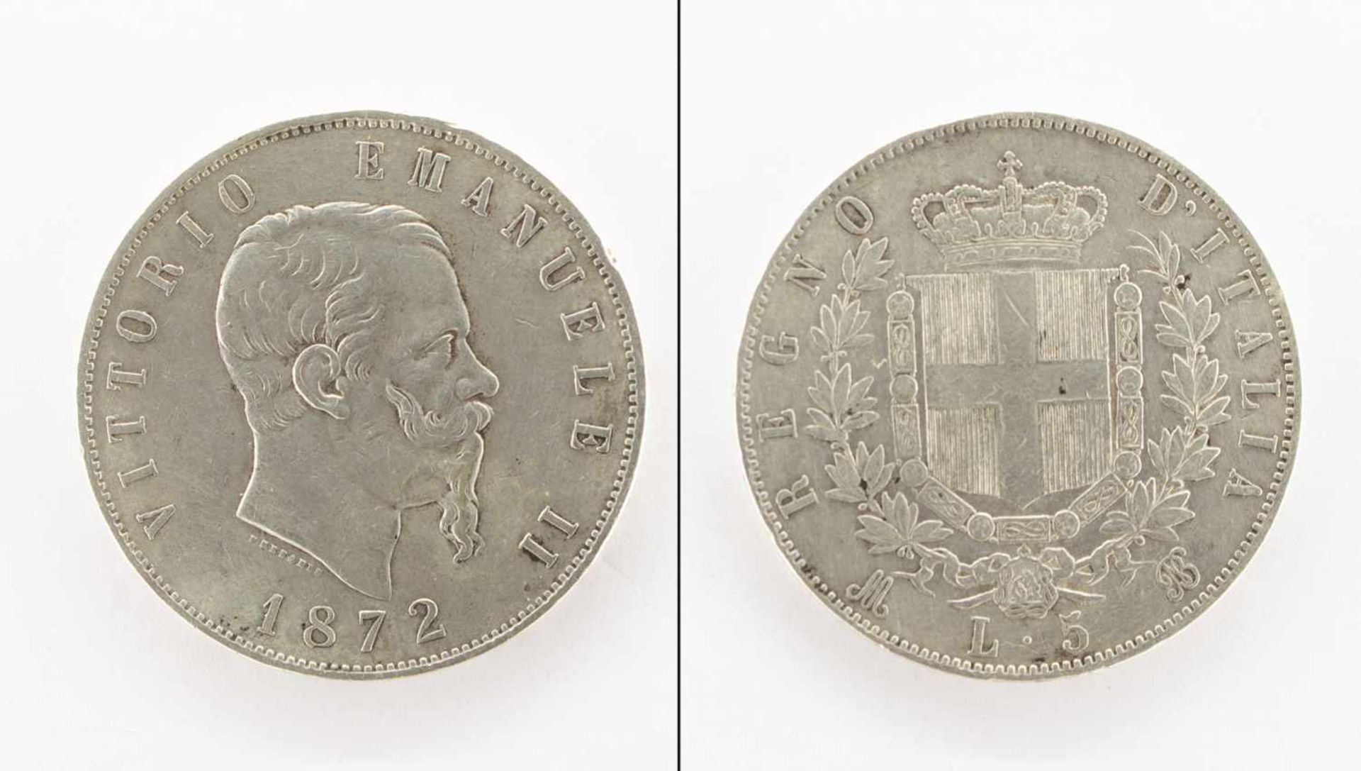 5 LireItalien 1872 M, Victor Emanuel II., Silber